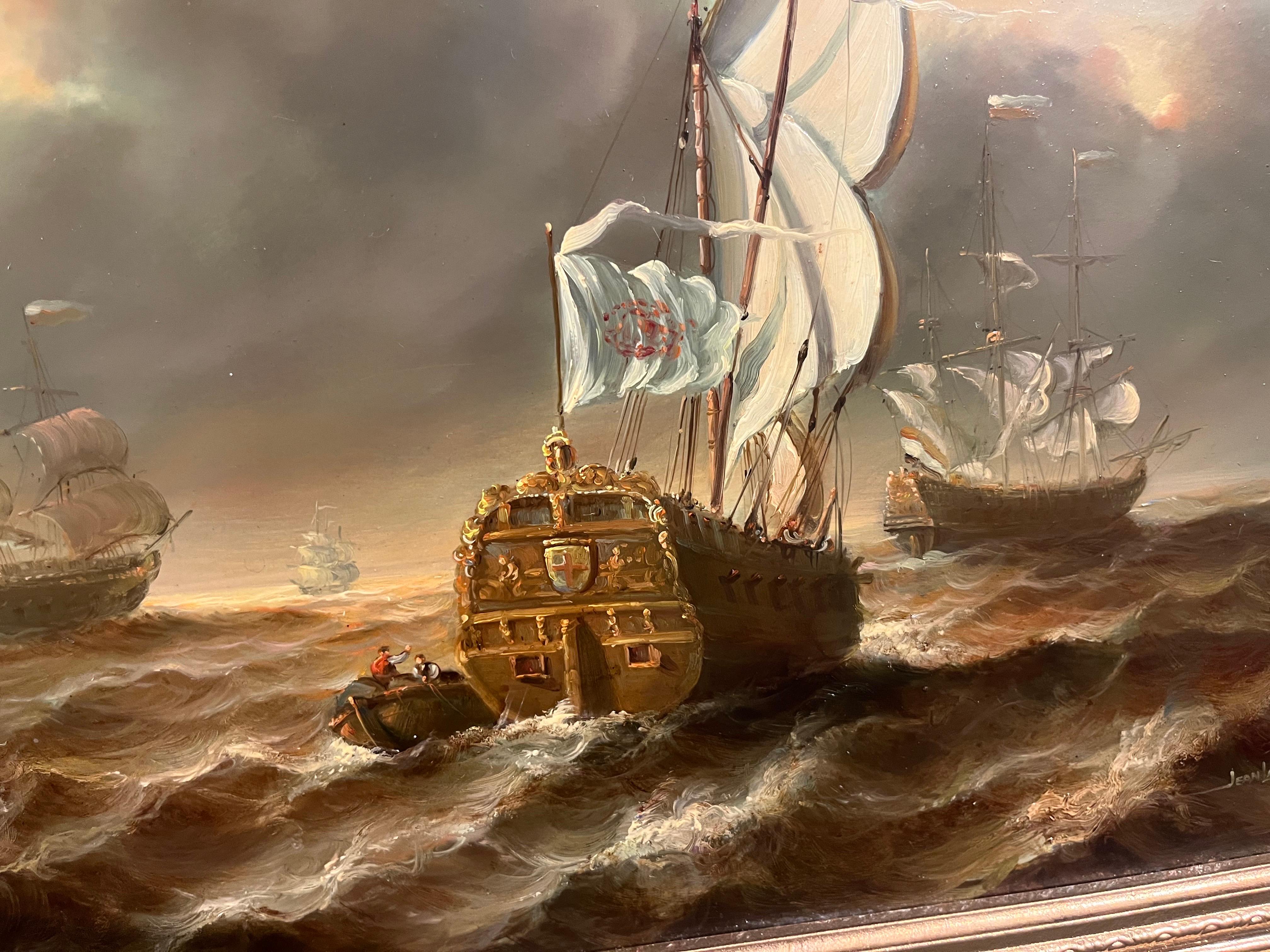GRAN PINTURA AL ÓLEO de Jean Laurent PINTURA DE LA ARMADA DE LA NAVY DEL SIGLO XX en venta 5