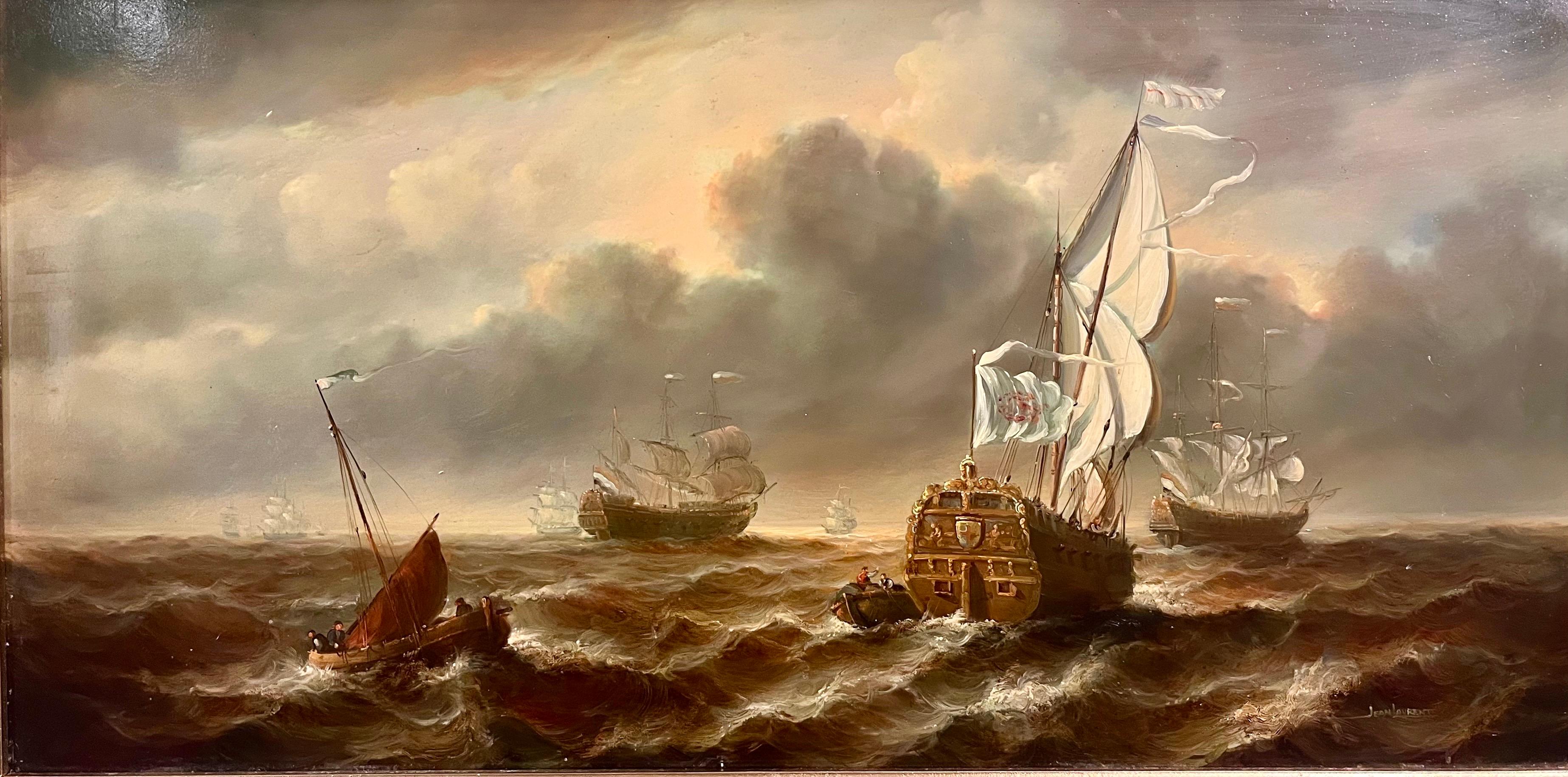 GRAN PINTURA AL ÓLEO de Jean Laurent PINTURA DE LA ARMADA DE LA NAVY DEL SIGLO XX en venta 6