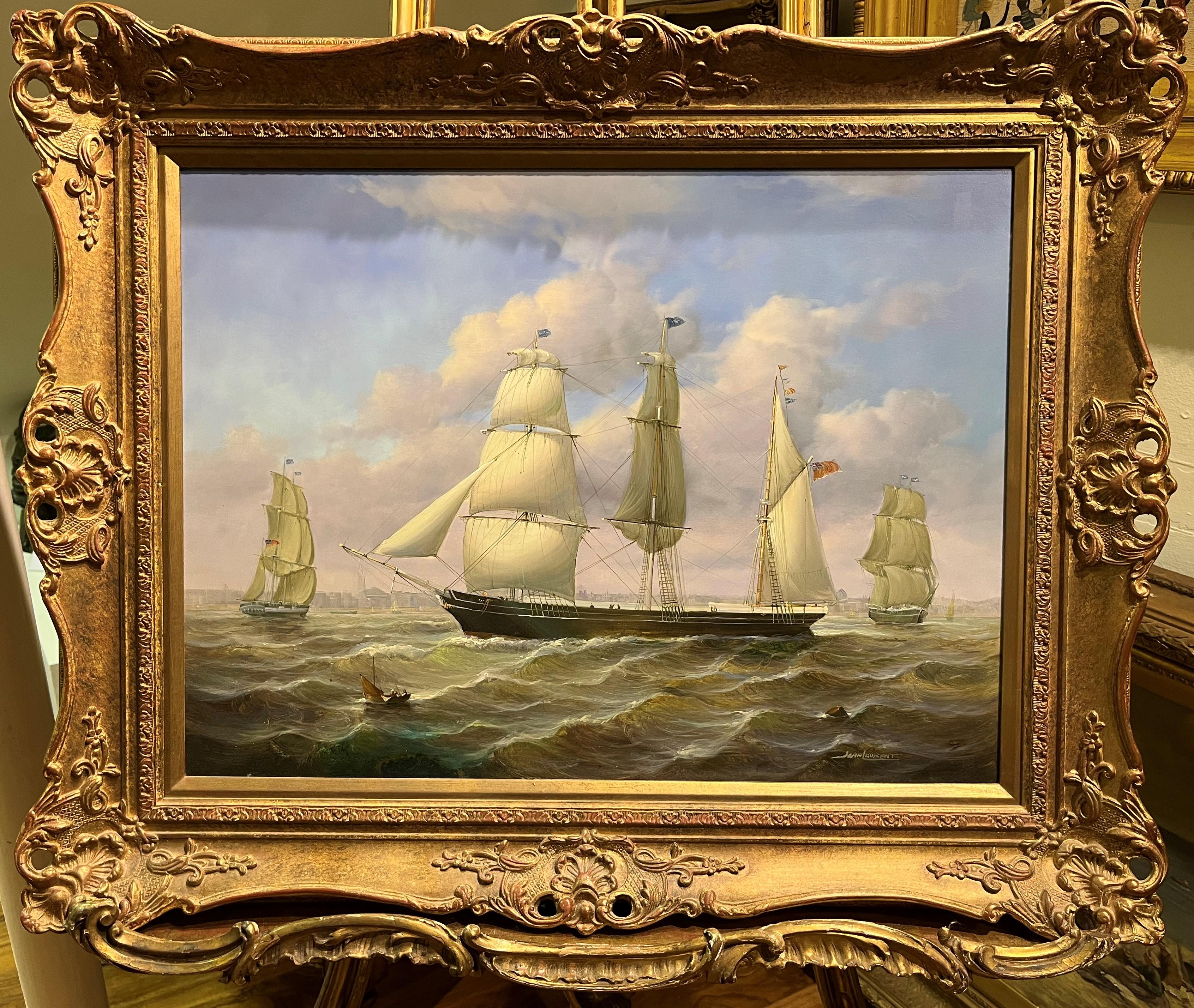 LARGE OIL PAINTING by Jean Laurent NAVY ADMIRALTY 20th CENTURY PIECE 