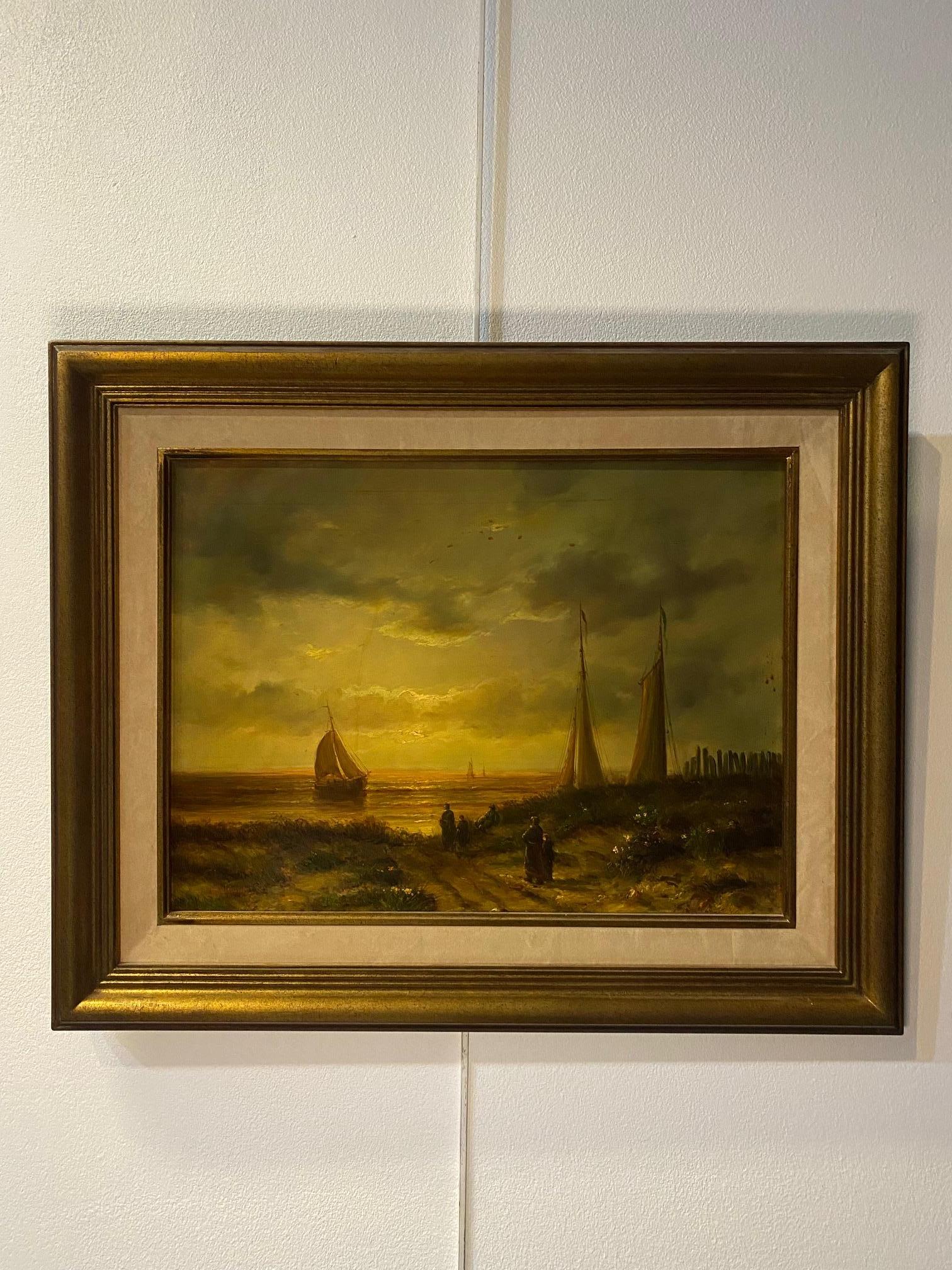 Sailboat departure by Jean Laurent - Oil on wood 29x38 cm For Sale 2
