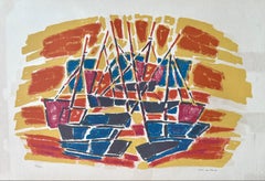 Vintage Untitled,  sailboat, original lithograph