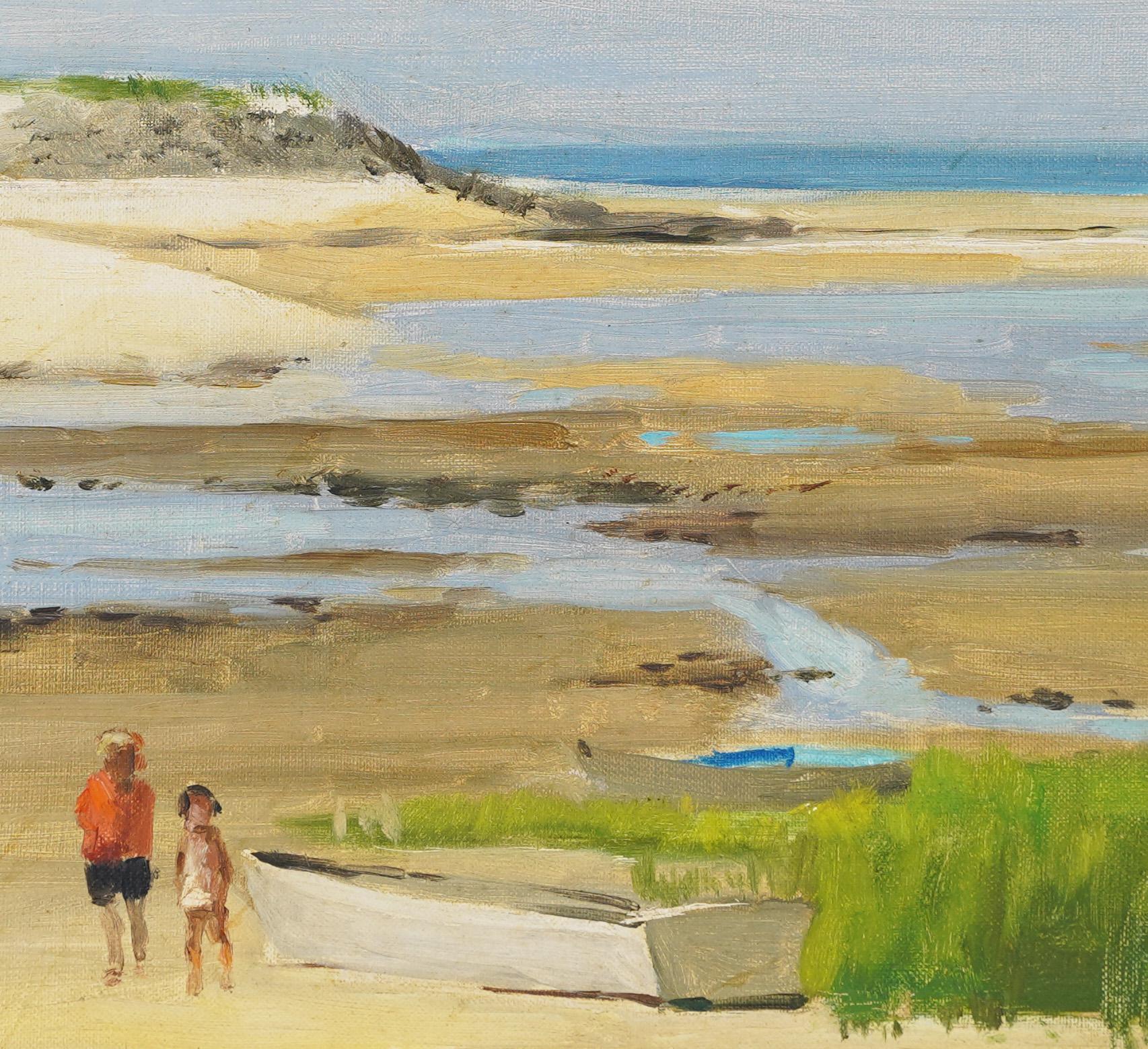 Antique American School Signed Hamptons Beach Original Figurative Oil Painting - Brown Interior Painting by Jean Leason Hitch