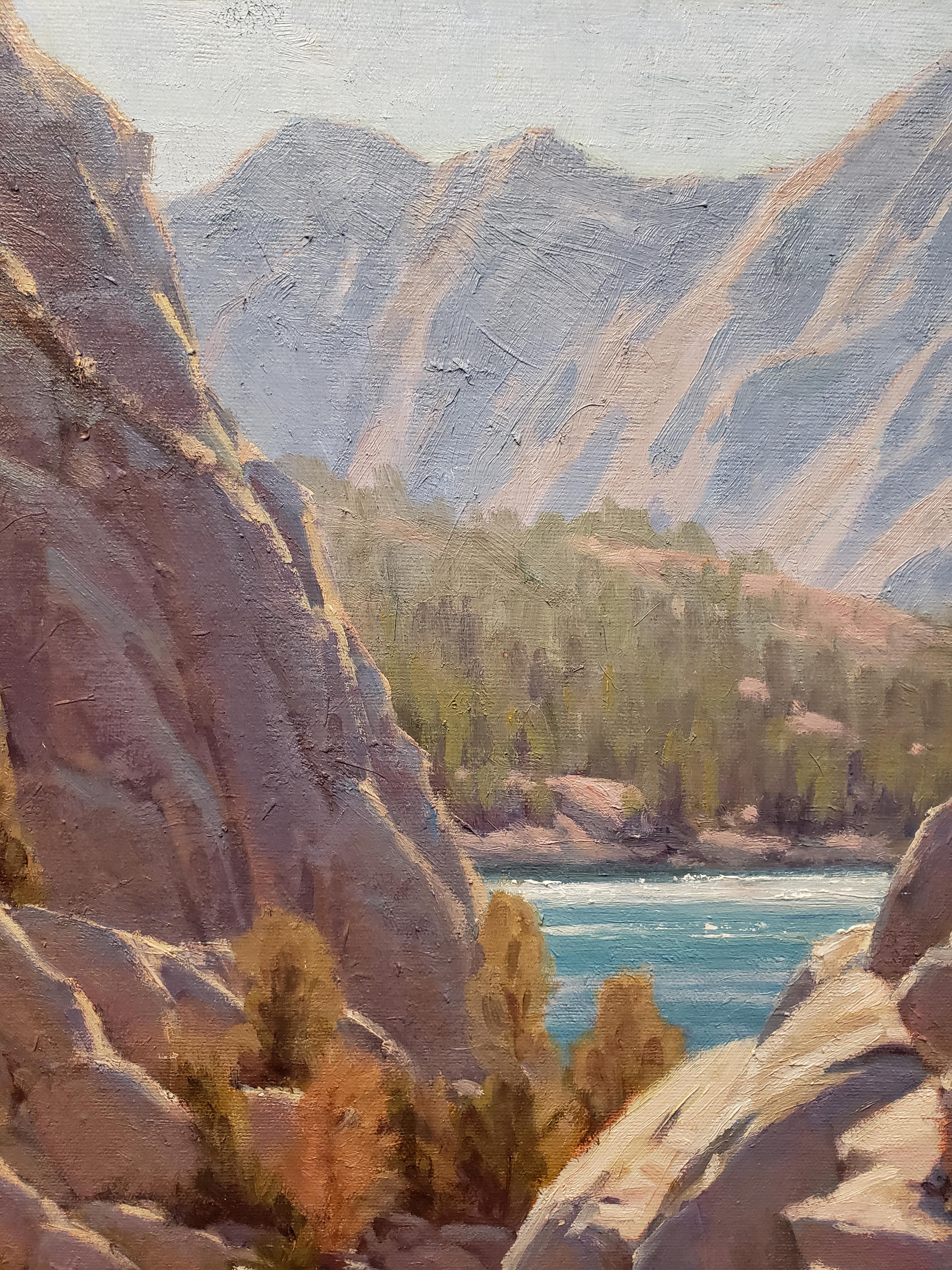 Saut de blocs : Big Pine Canyon, Sierra - Impressionnisme Painting par Jean LeGassick
