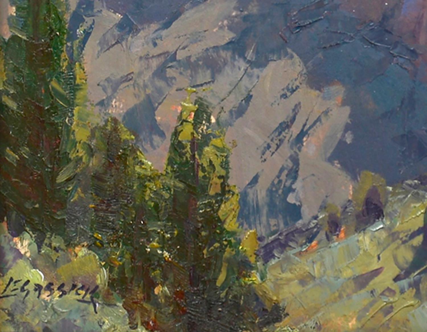 Ramparts du Canyon ; Cedarville, Californie - Marron Landscape Painting par Jean LeGassick