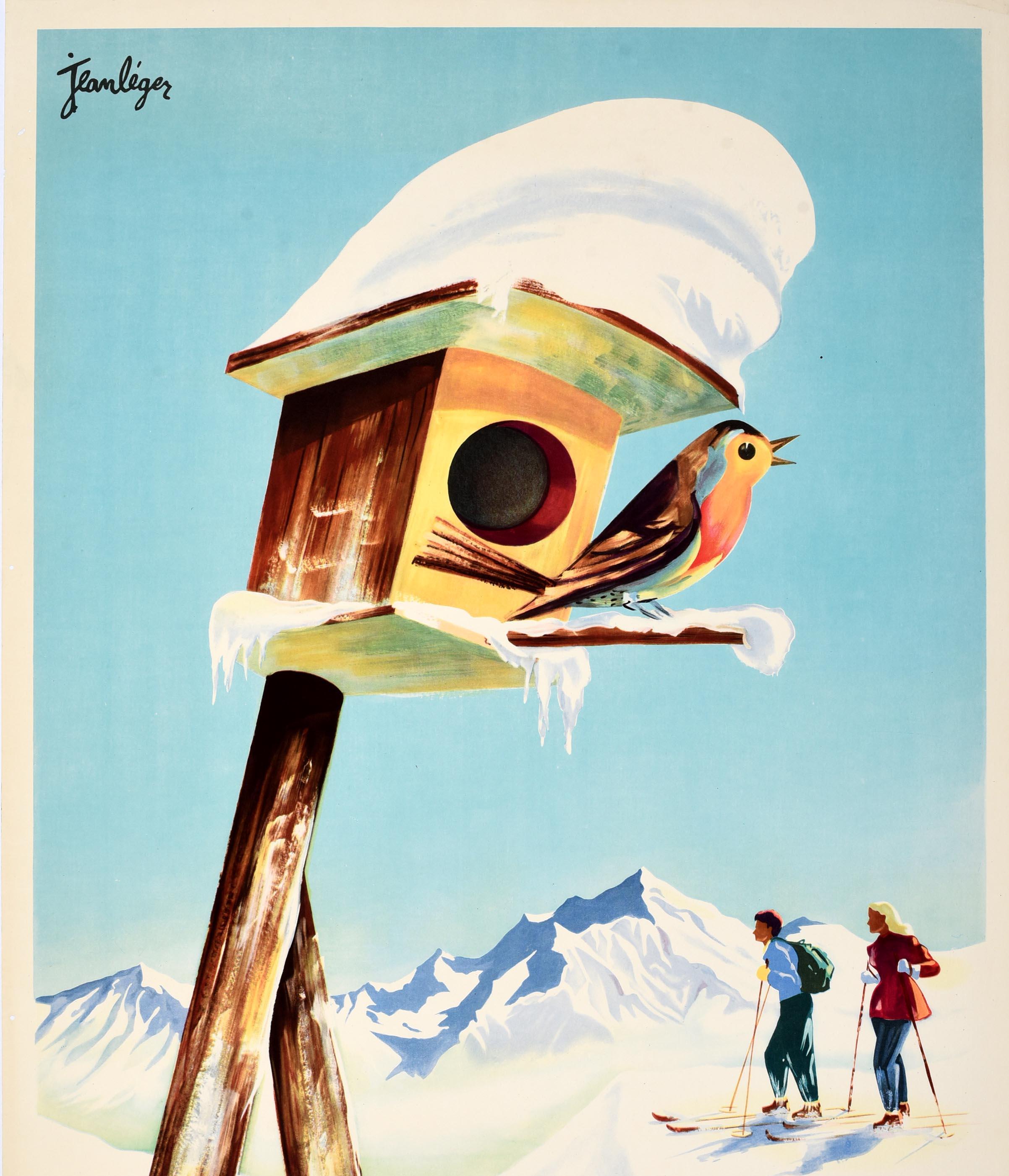 Original Vintage Skiing Poster Ski France Frankenreich Winter Sport Jean Leger For Sale 2