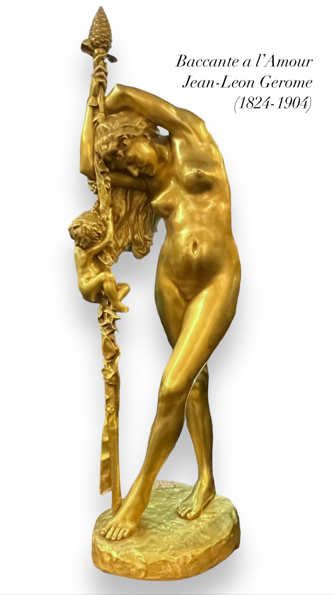 Jean-Leon Gerome Bacchante à la Grappe Gilt Bronze Sculpture For Sale 3