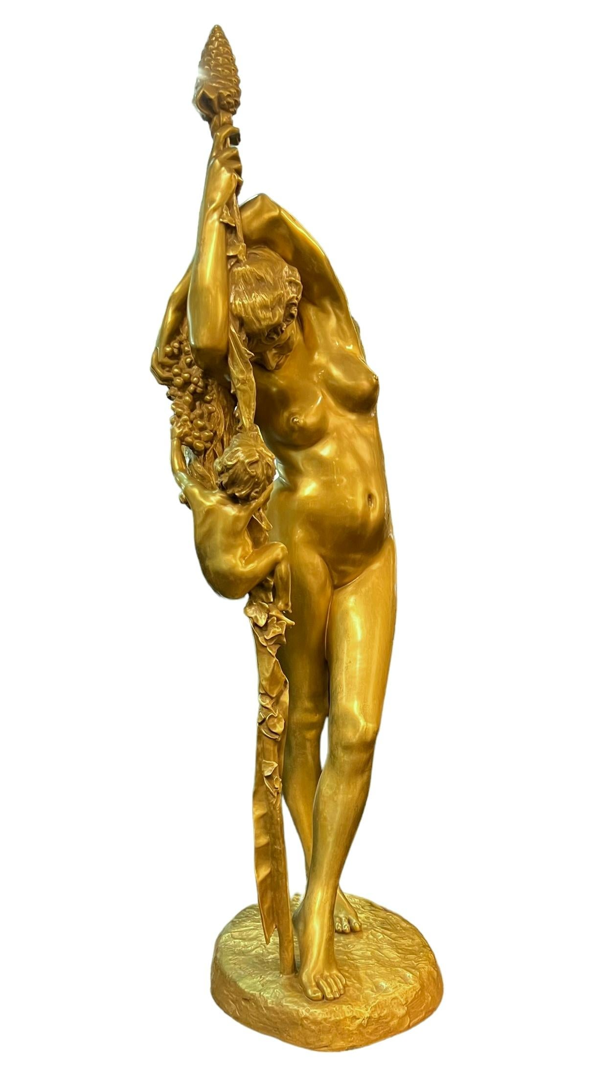 Jean-Leon Gerome Bacchante à la Grappe Vergoldete Bronzeskulptur (Neoklassisches Revival) im Angebot