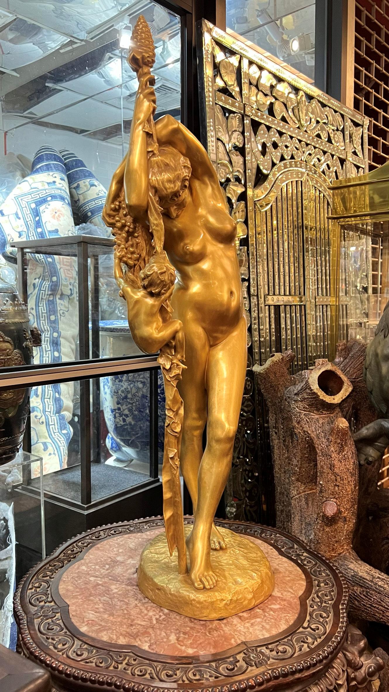 Neoclassical Revival Jean-Leon Gerome Bacchante à la Grappe Gilt Bronze Sculpture For Sale