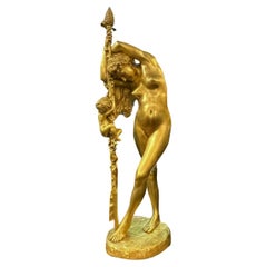 Antique Jean-Leon Gerome Bacchante à la Grappe Gilt Bronze Sculpture
