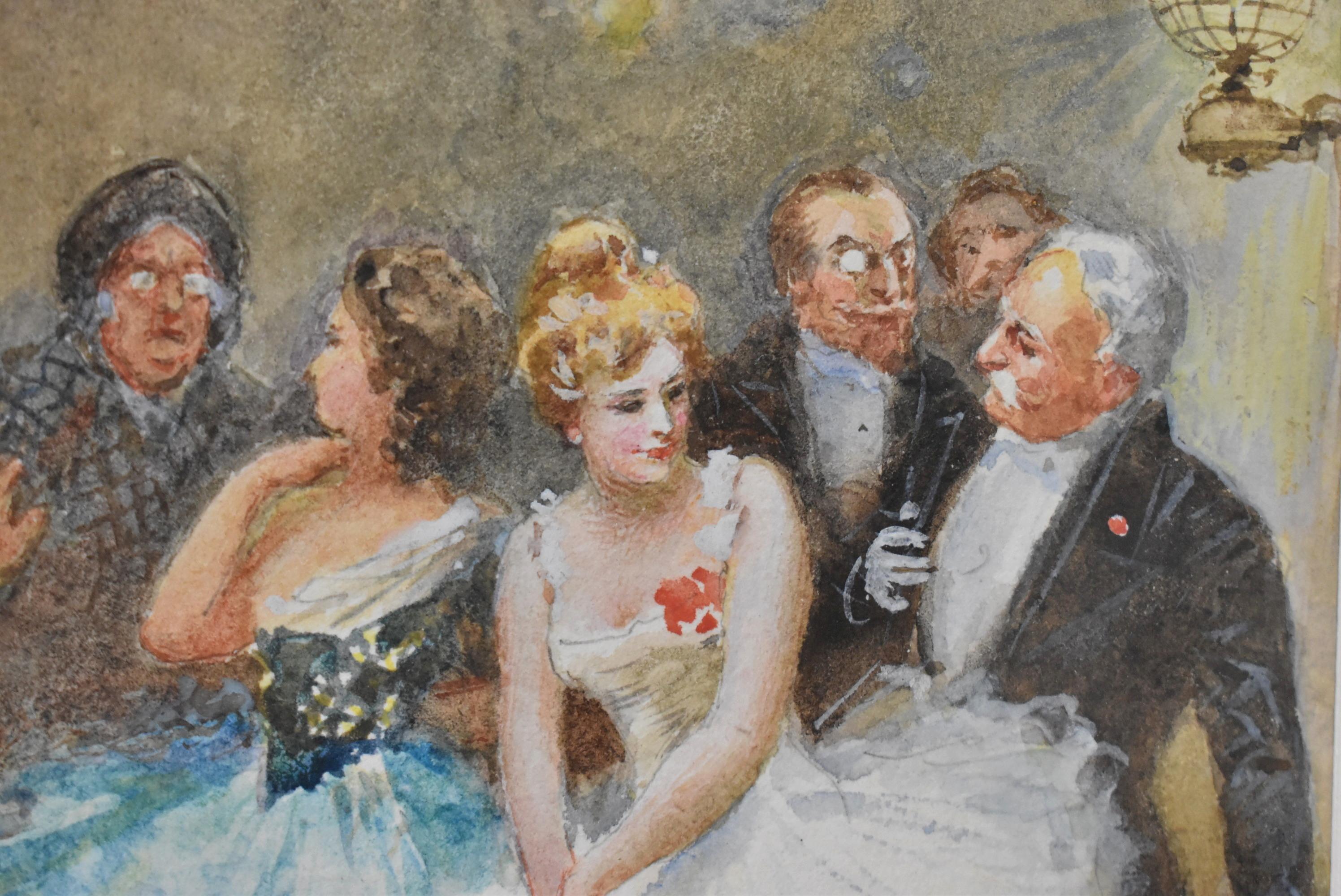 American Jean Leon Gerome Ferris Framed Watercolor Painting, Ballerinas with Gentlemen For Sale