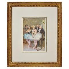 Jean Leon Gerome Ferris Framed Watercolor Painting, Ballerinas with Gentlemen