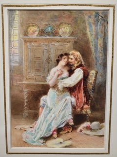 Jean Leon Gerome Ferris Framed Watercolor Painting, Seated Lady on Lovers Lap