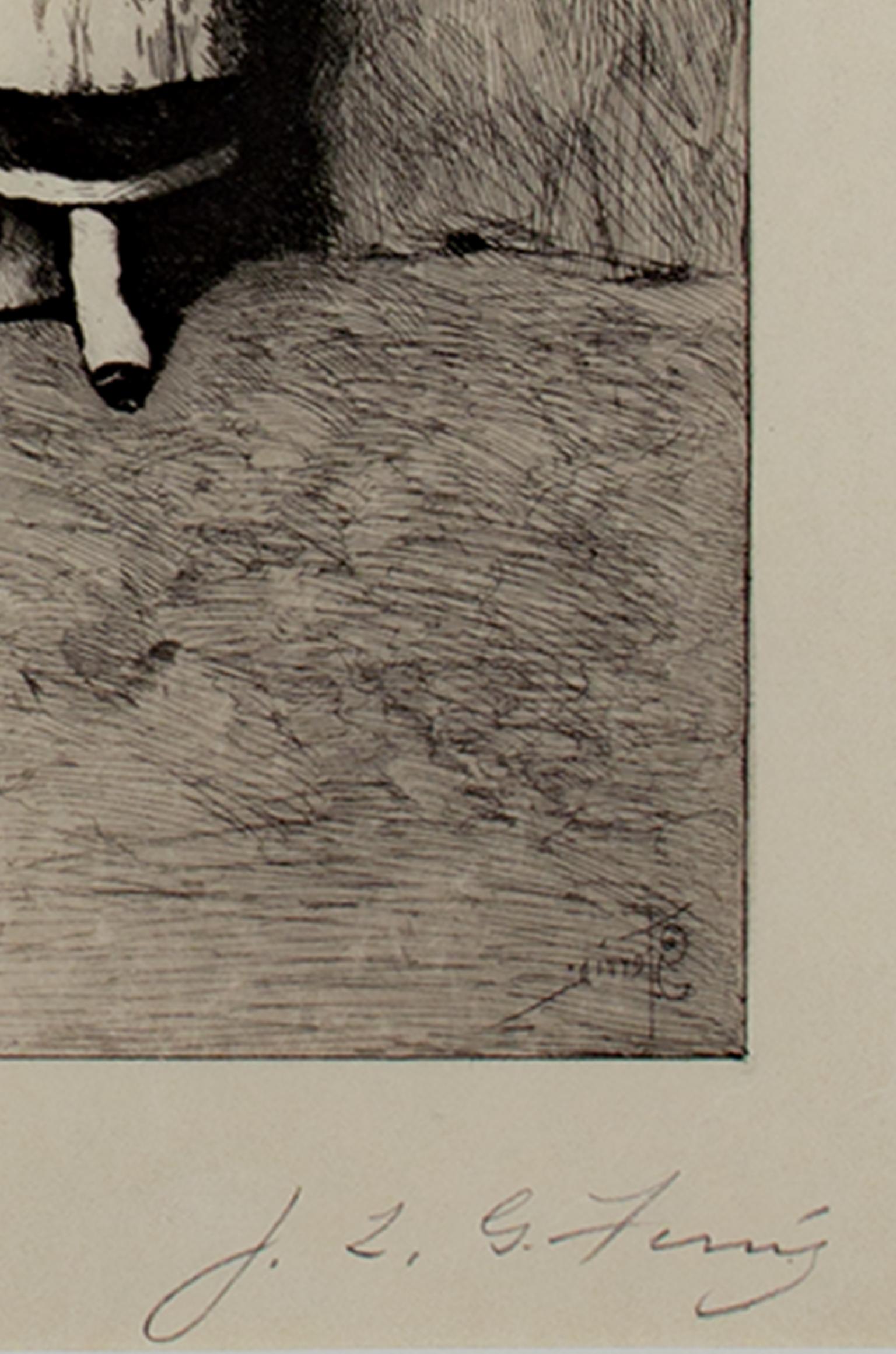19th century etching black and white figurative print female subject signed - Print by Jean Leon Gerome Ferris