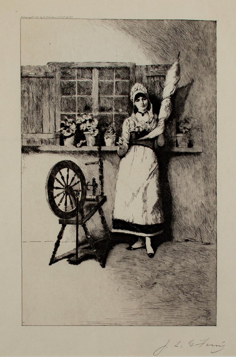 Jean Leon Gerome Ferris "The Spinner," etching by Jean Leon Gerome