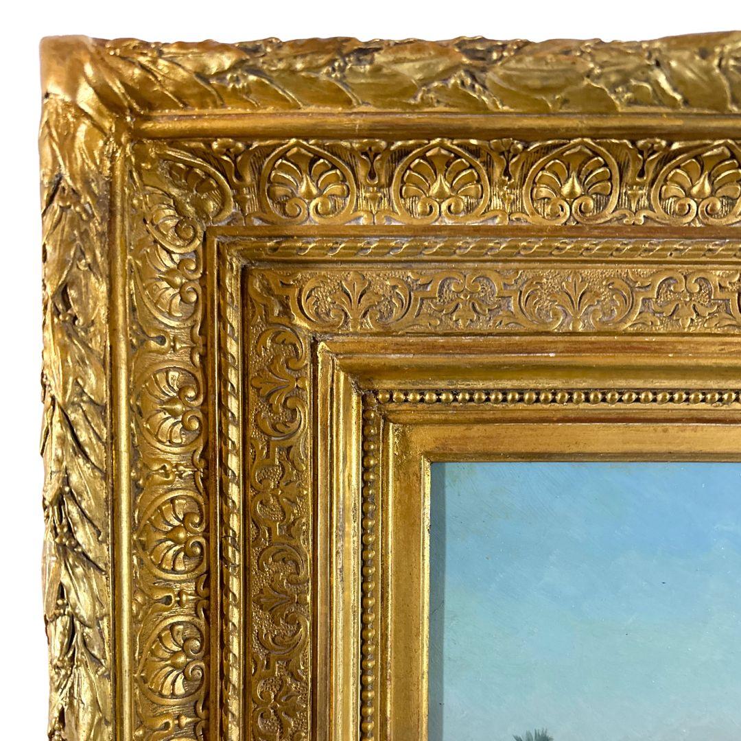 19th Century Antique Landscape Oil Painting On Canvas with Antique Frame 1850s For Sale 3