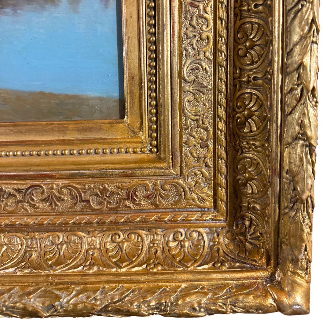 19th Century Antique Landscape Oil Painting On Canvas with Antique Frame 1850s For Sale 6