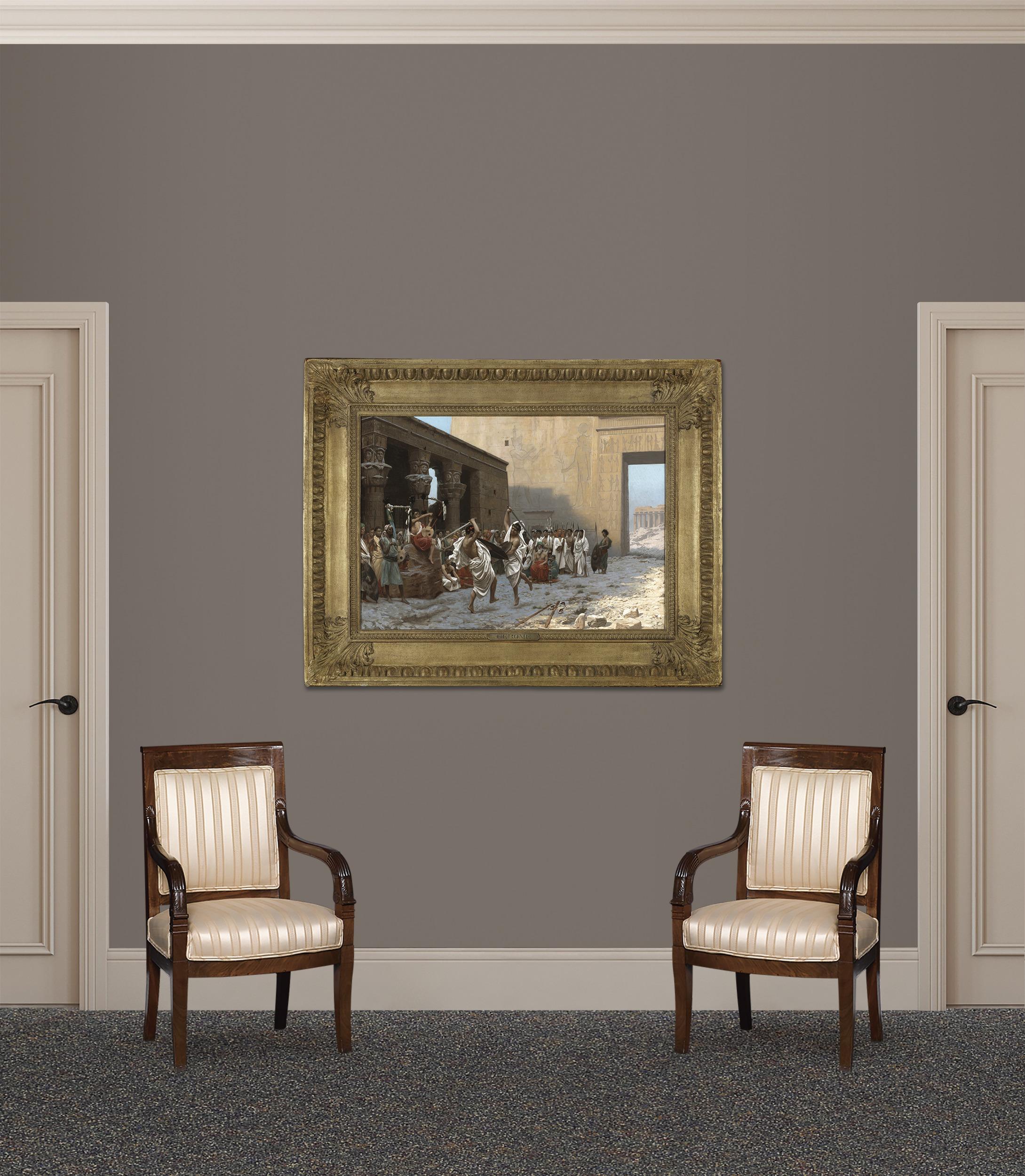 Dieses Gemälde von Jean-Léon Gérôme mit dem Titel La Danse pyrrhique gehört zu den faszinierendsten Kompositionen, die je von der Hand des akademischen Meisters stammen. Gérômes ikonische Szenen des Ostens haben eine ganze Generation in ihren Bann