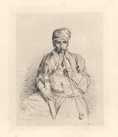 Le Fumeur égyptien au turban  - Original Etching by J.-L- Gérome