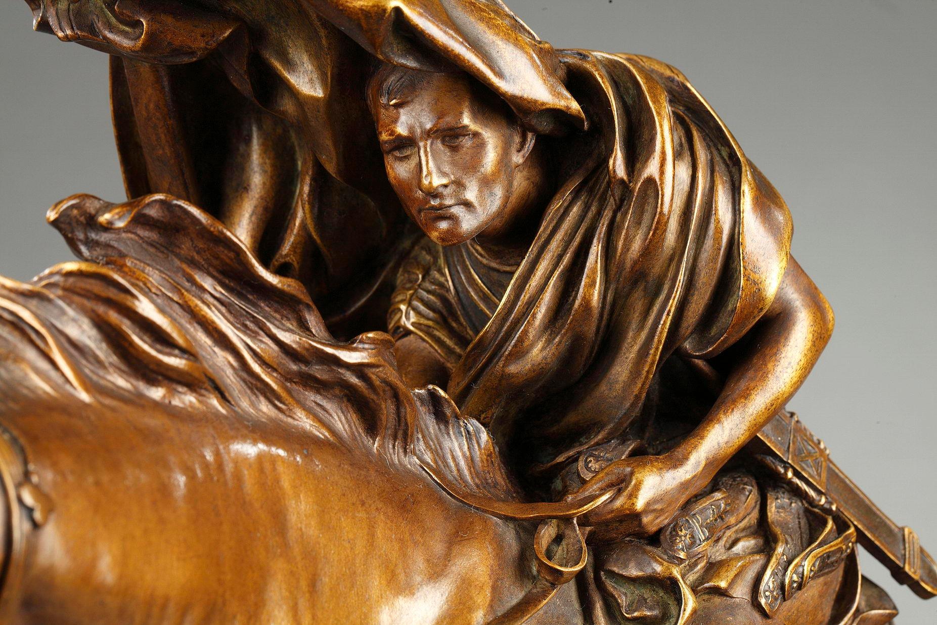 César franchissant le Rubicon - Gold Figurative Sculpture by Jean-Léon Gérôme