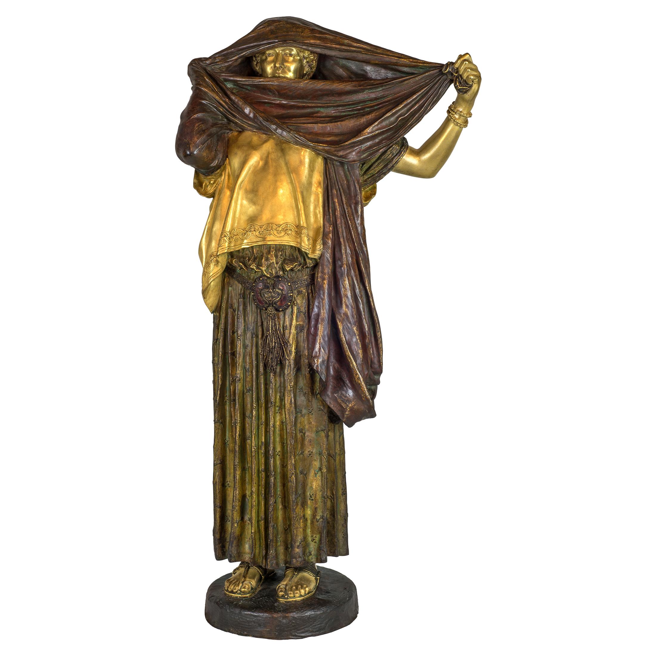 Jean-Léon Gérôme Figurative Sculpture - Jean Leon Gerome Orientalist Bronze Polychrome Sculpture of a Veiled Woman