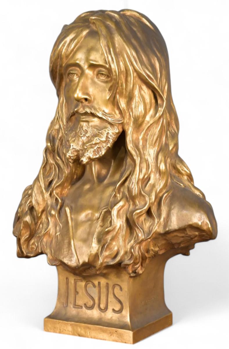 Jean-Léon Gérôme (French, 1824-1904) A Rare Gilt bronze Bust of Jesus For Sale 5
