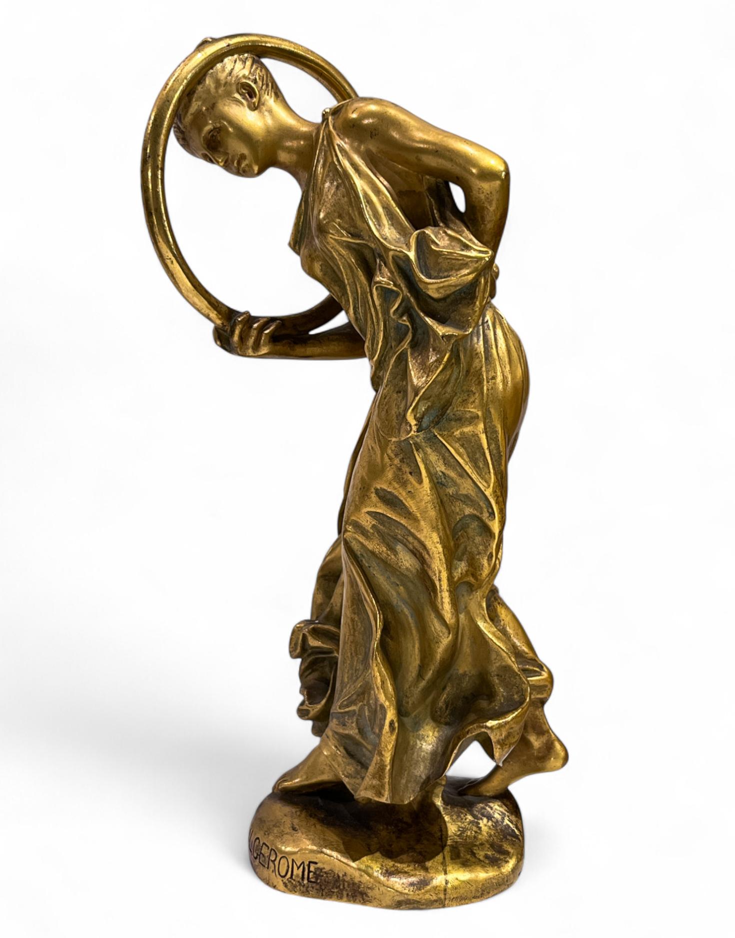 Figurative Sculpture Jean-Léon Gérôme - Jean-Léon Léon  La Danseuse au Cerceau - Statue en bronze doré d'une danseuse de cerceaux