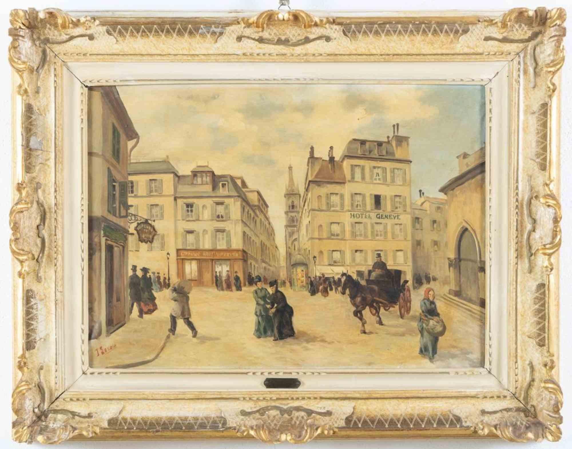 Vieille France -Painting by Jean Lereu - 19th Century