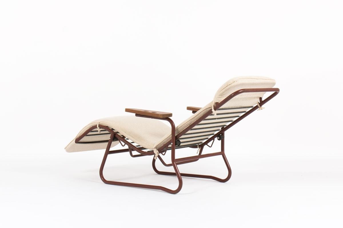 Mid-Century Modern Jean Lesage Lounge Chair in Burgundy Metal and Beige Seat Edition Airbone, 1950