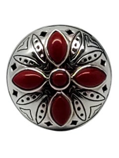 Jean Lin Sterling Silver Red Coral Domed Floral Ring Size 8 #23748