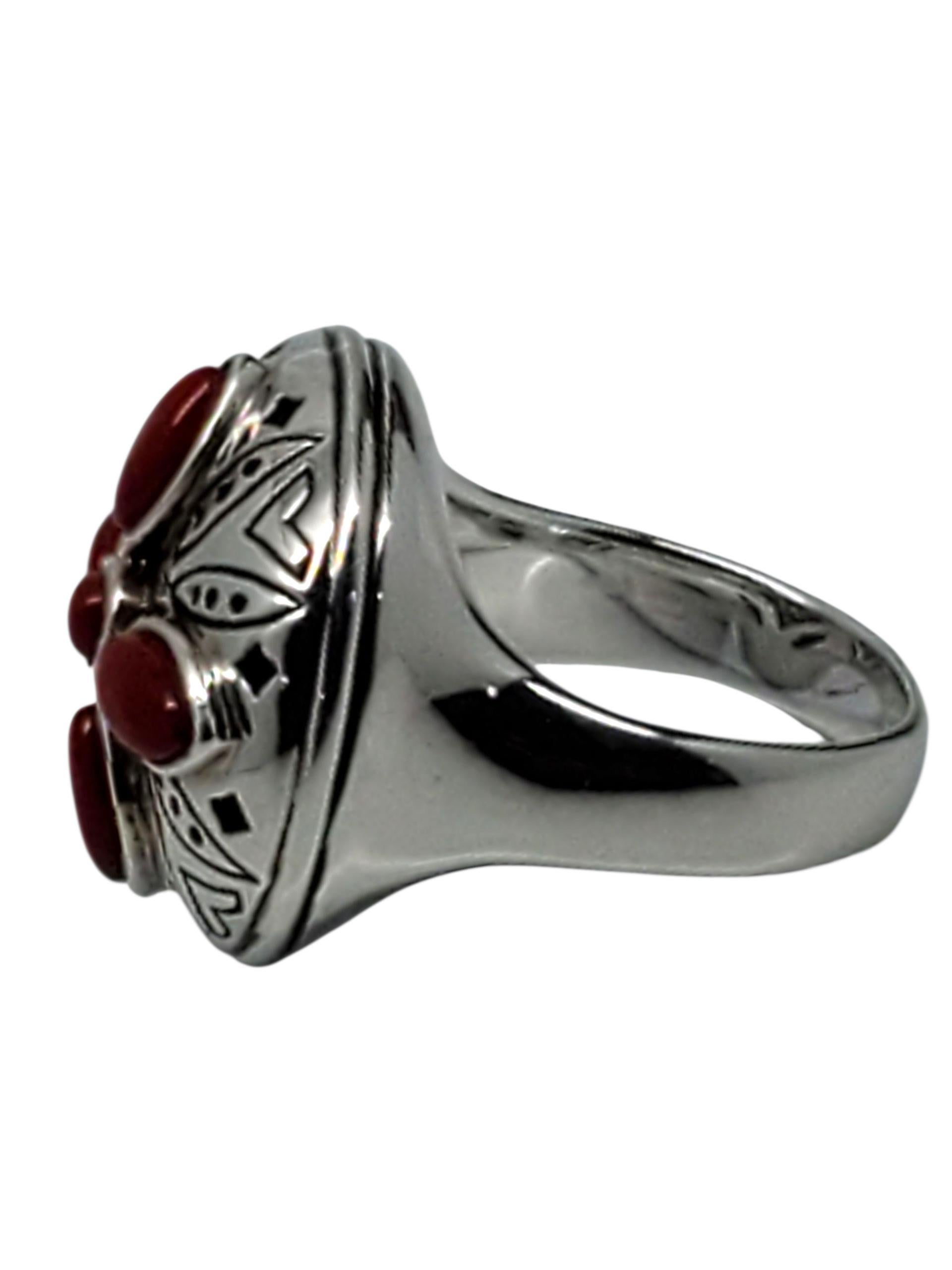 Contemporaneo Jean Lin - Anello floreale con cupola di corallo rosso in argento Sterling - misura 8 #23748 in vendita