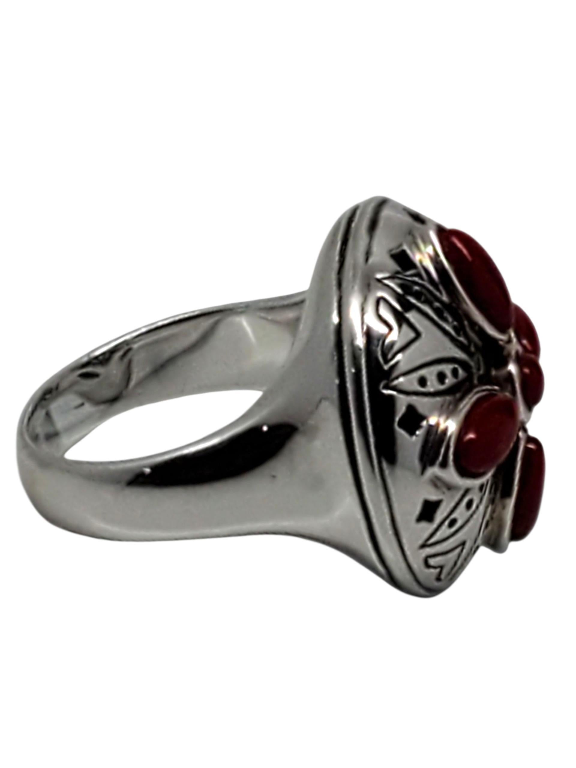 Jean Lin - Anello floreale con cupola di corallo rosso in argento Sterling - misura 8 #23748 In condizioni buone in vendita a Washington Depot, CT