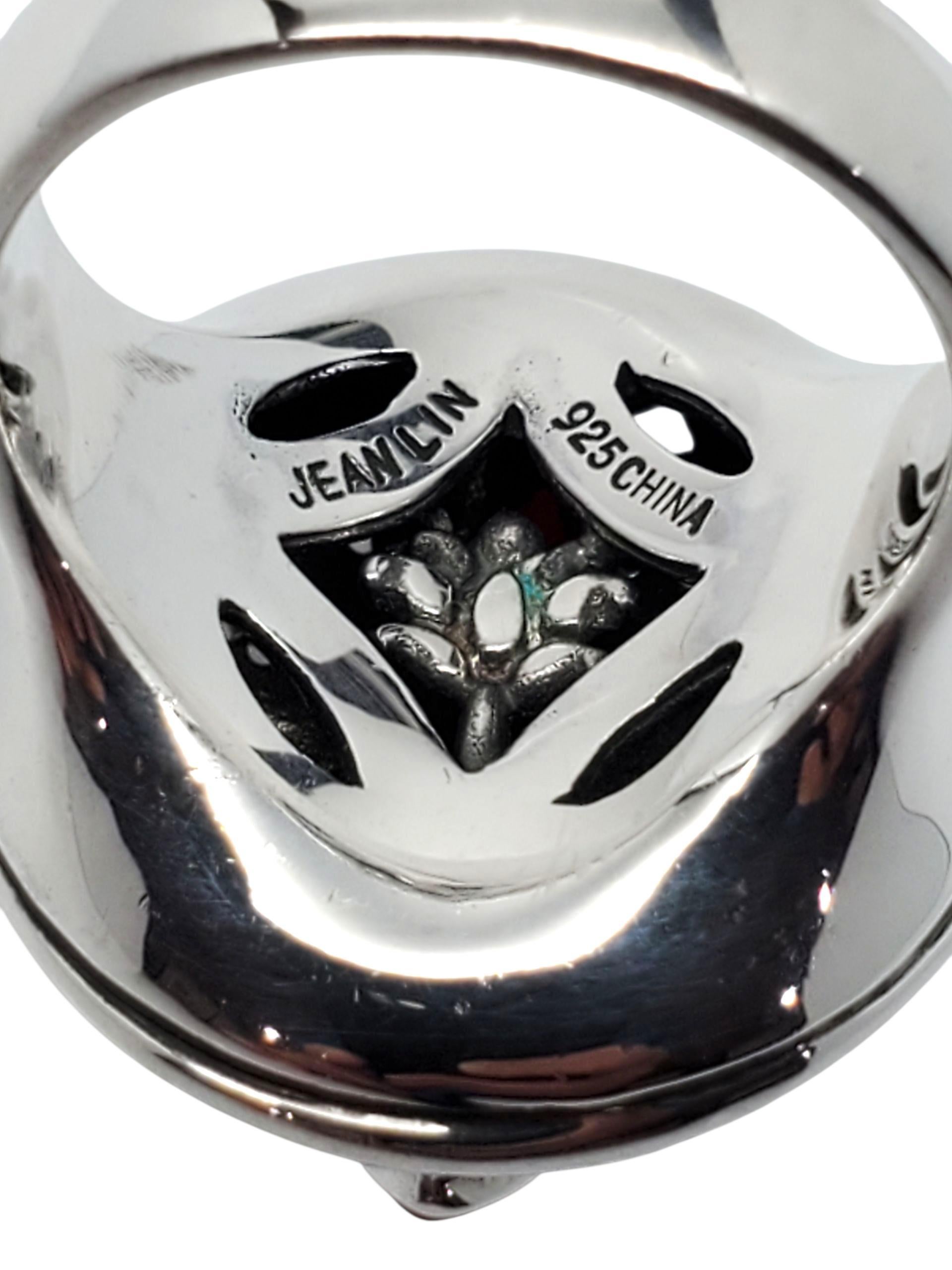 Jean Lin - Anello floreale con cupola di corallo rosso in argento Sterling - misura 8 #23748 in vendita 1
