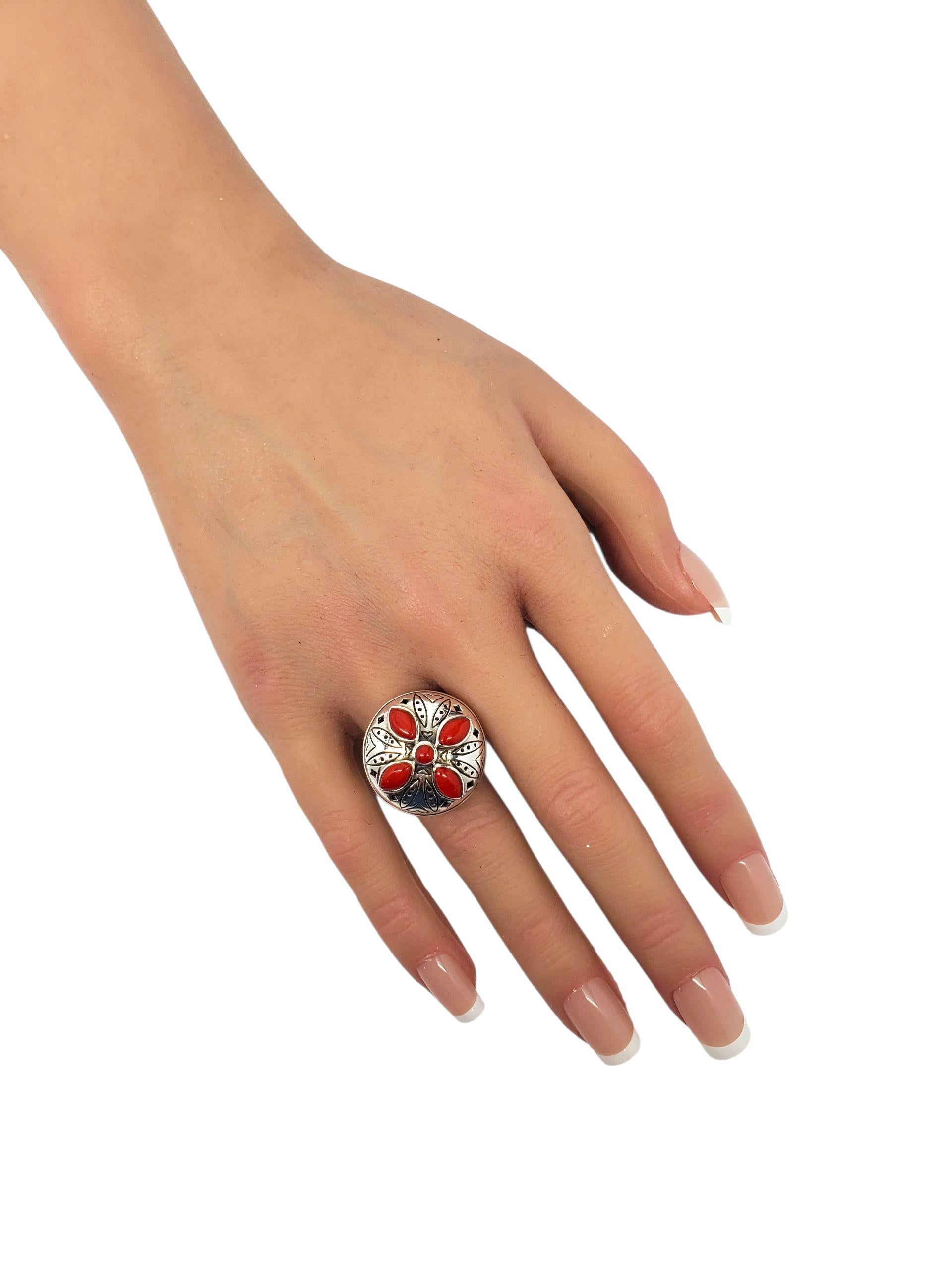 Jean Lin - Anello floreale con cupola di corallo rosso in argento Sterling - misura 8 #23748 in vendita 2