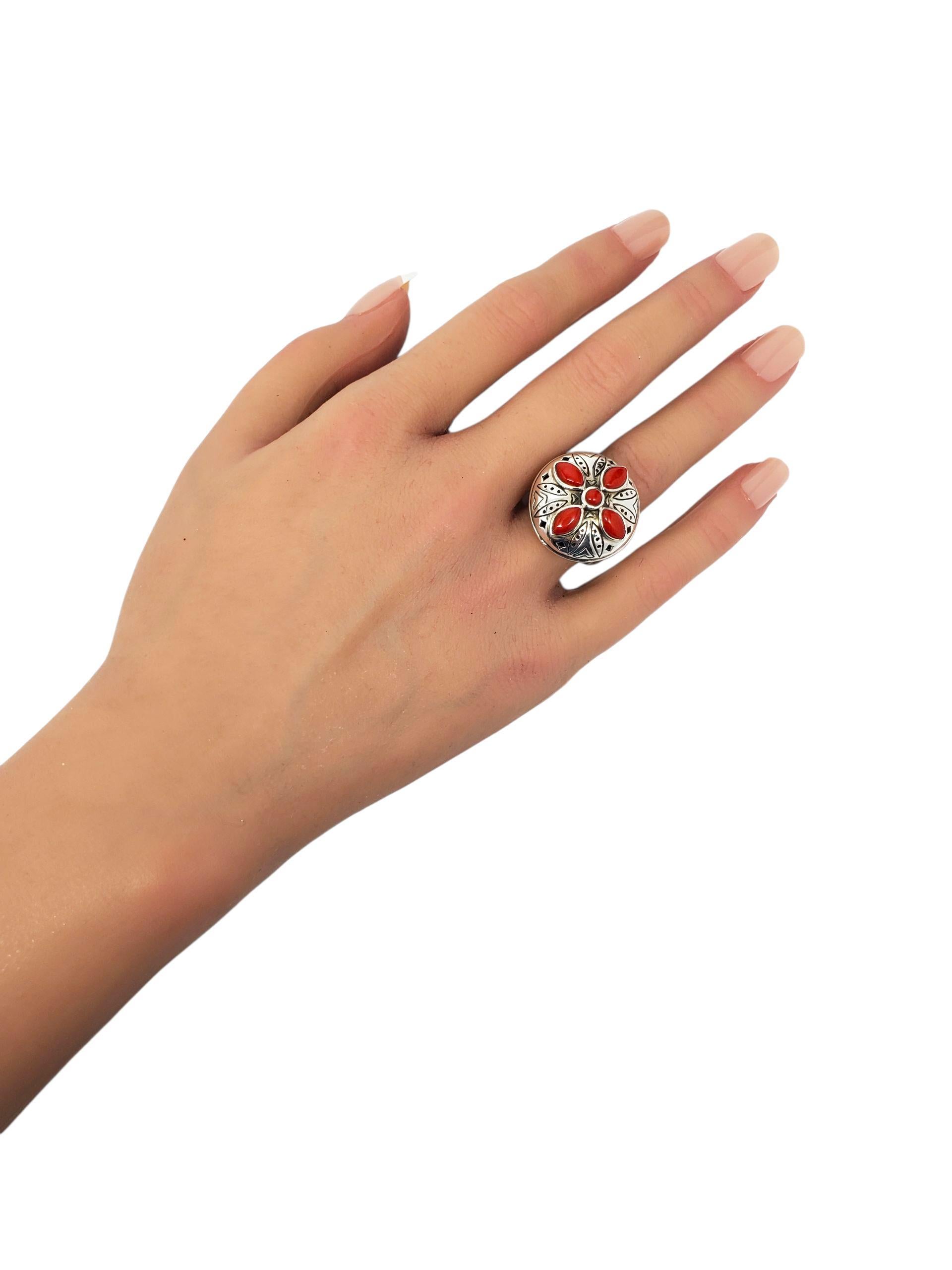 Jean Lin - Anello floreale con cupola di corallo rosso in argento Sterling - misura 8 #23748 in vendita 3