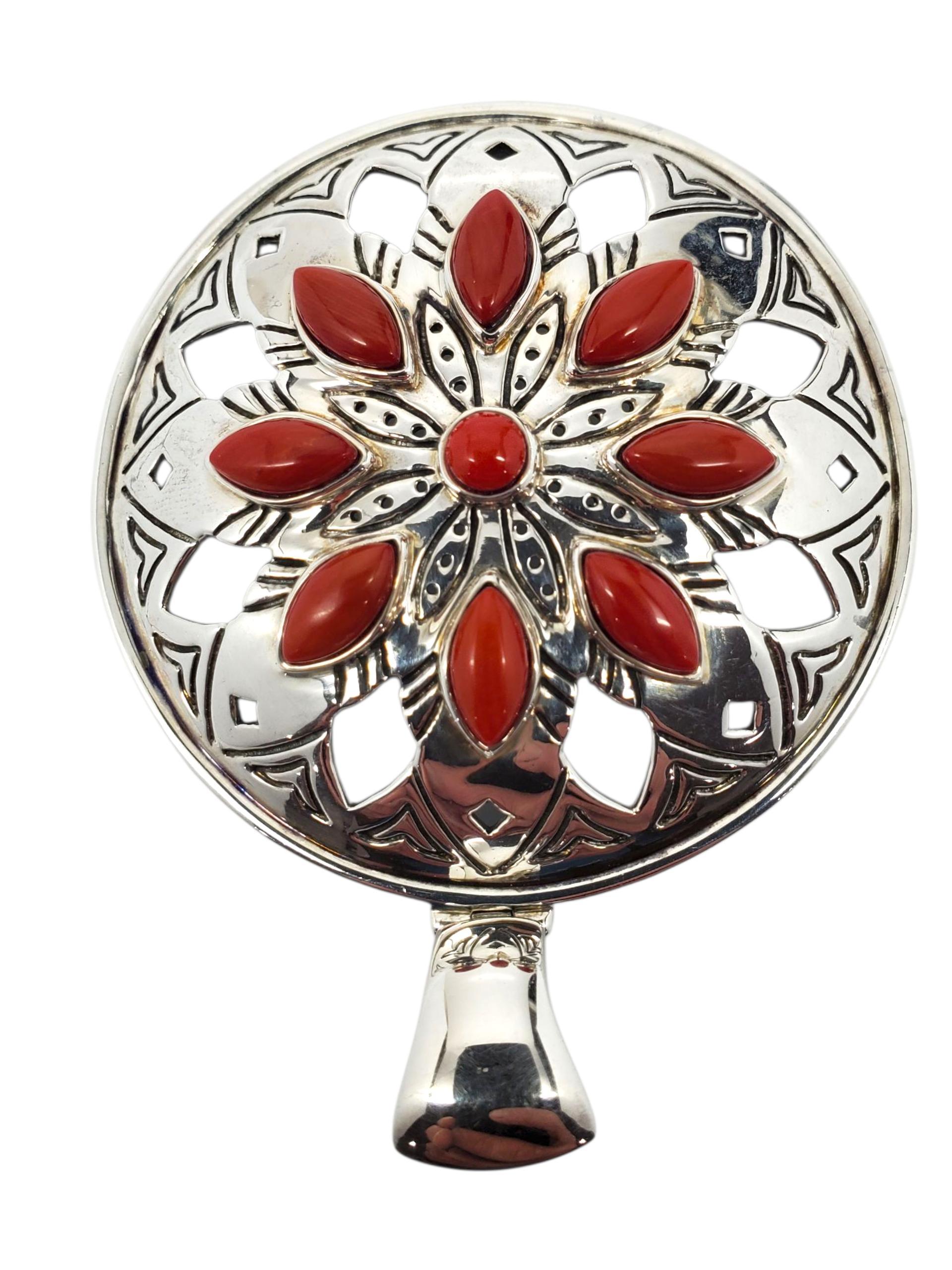 Jean Lin - Ciondolo con cupola floreale in corallo rosso in argento Sterling # 23749 in vendita 1