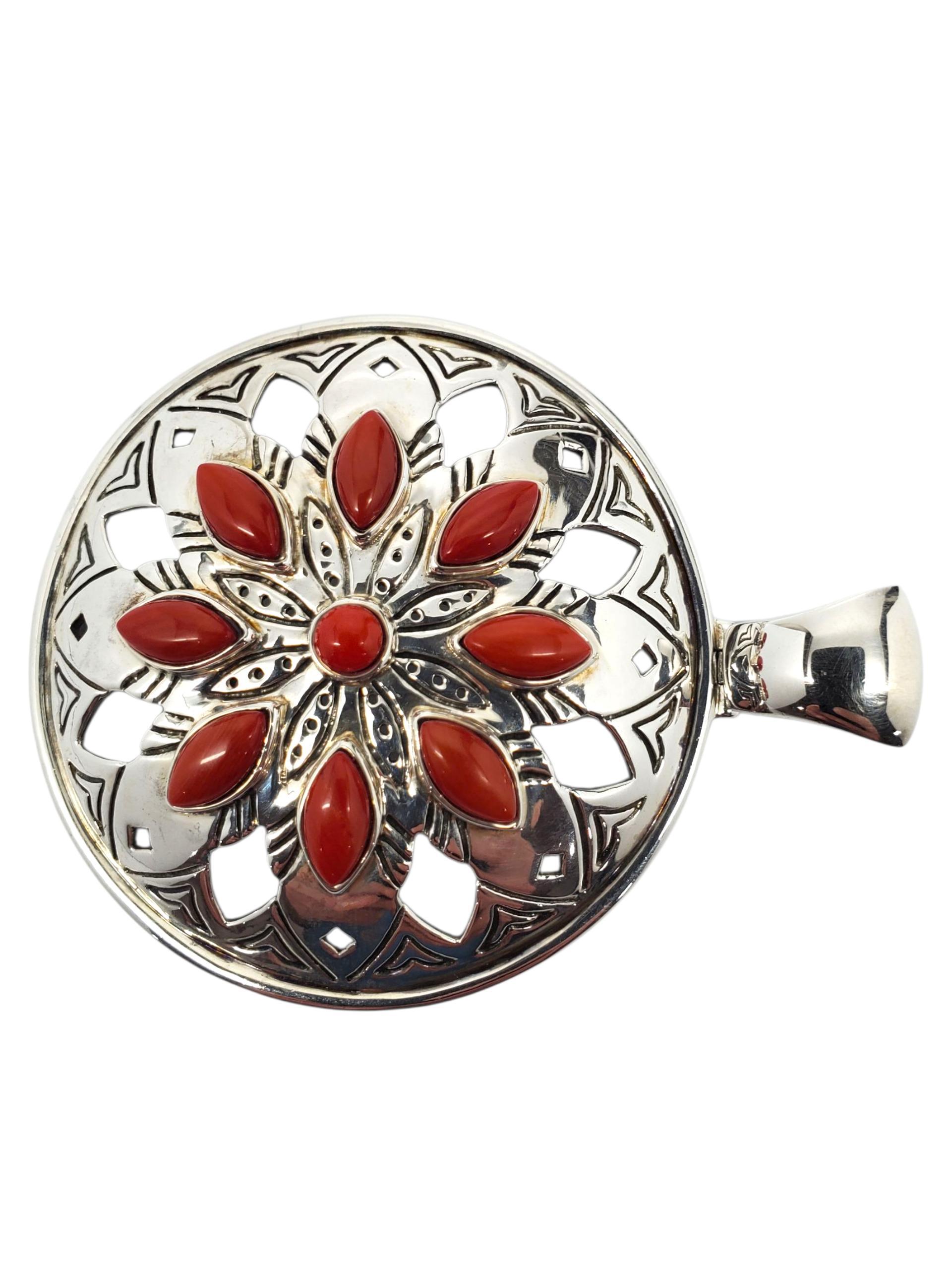 Jean Lin - Ciondolo con cupola floreale in corallo rosso in argento Sterling # 23749 in vendita 4