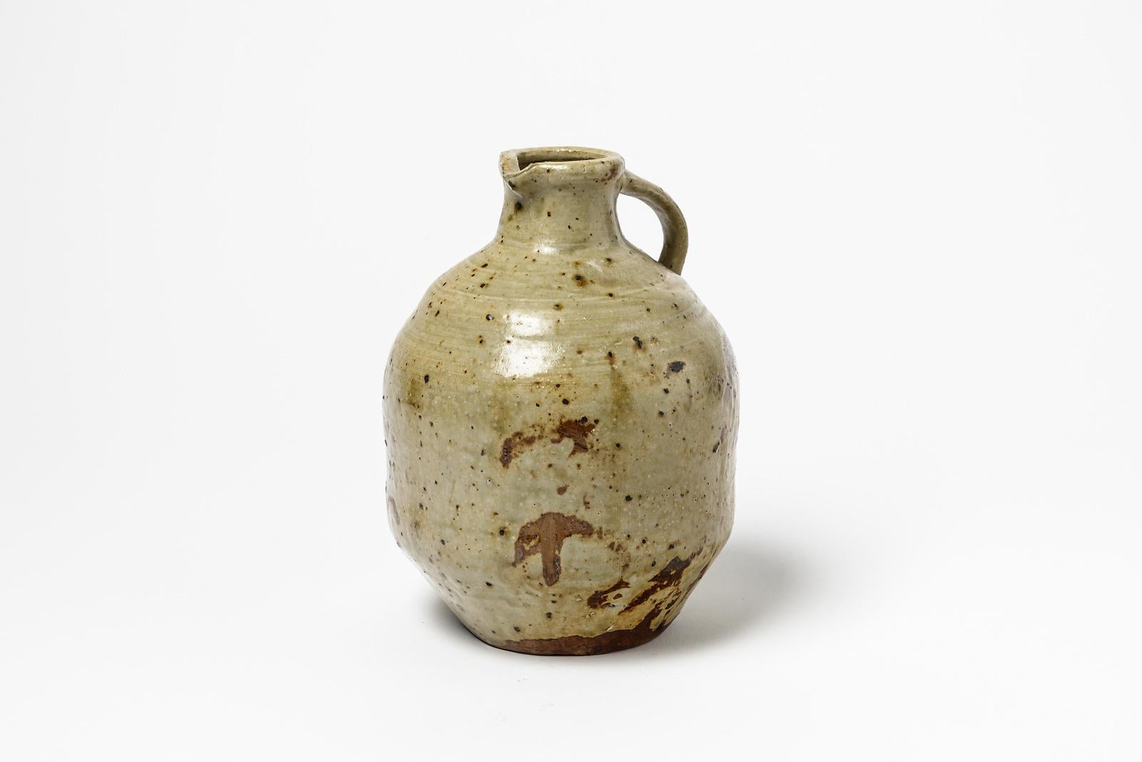 Mid-Century Modern Jean Linard Brown Stoneware Ceramic Pitcher  1961 French Design Pottery