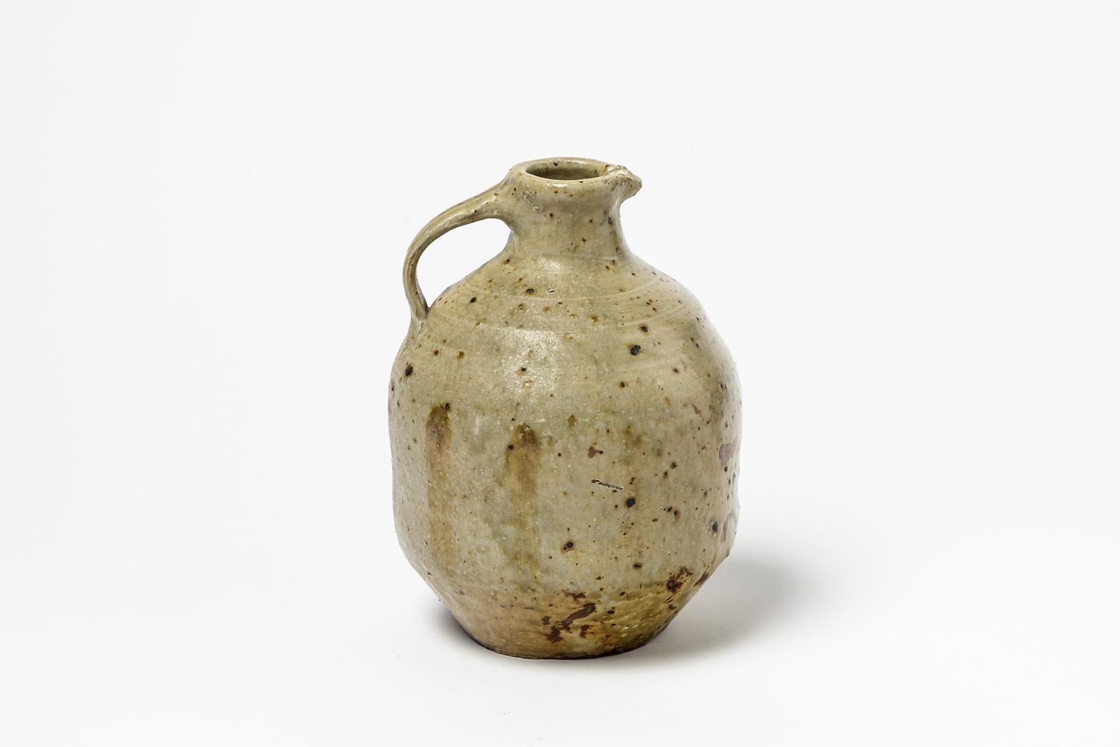 20th Century Jean Linard Brown Stoneware Ceramic Pitcher  1961 French Design Pottery