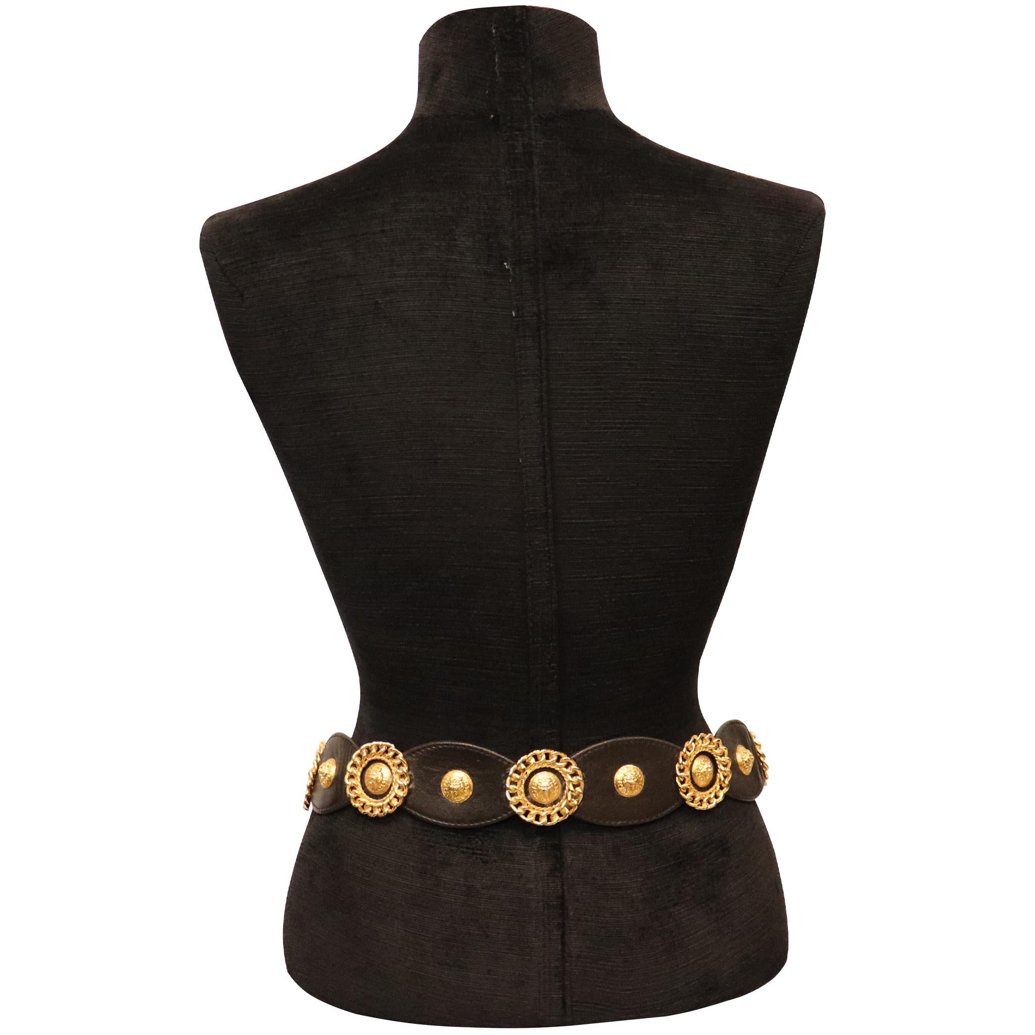 Jean L'Insolite Black Leather W/ Gold Accents Belt  In Excellent Condition For Sale In Los Angeles, CA