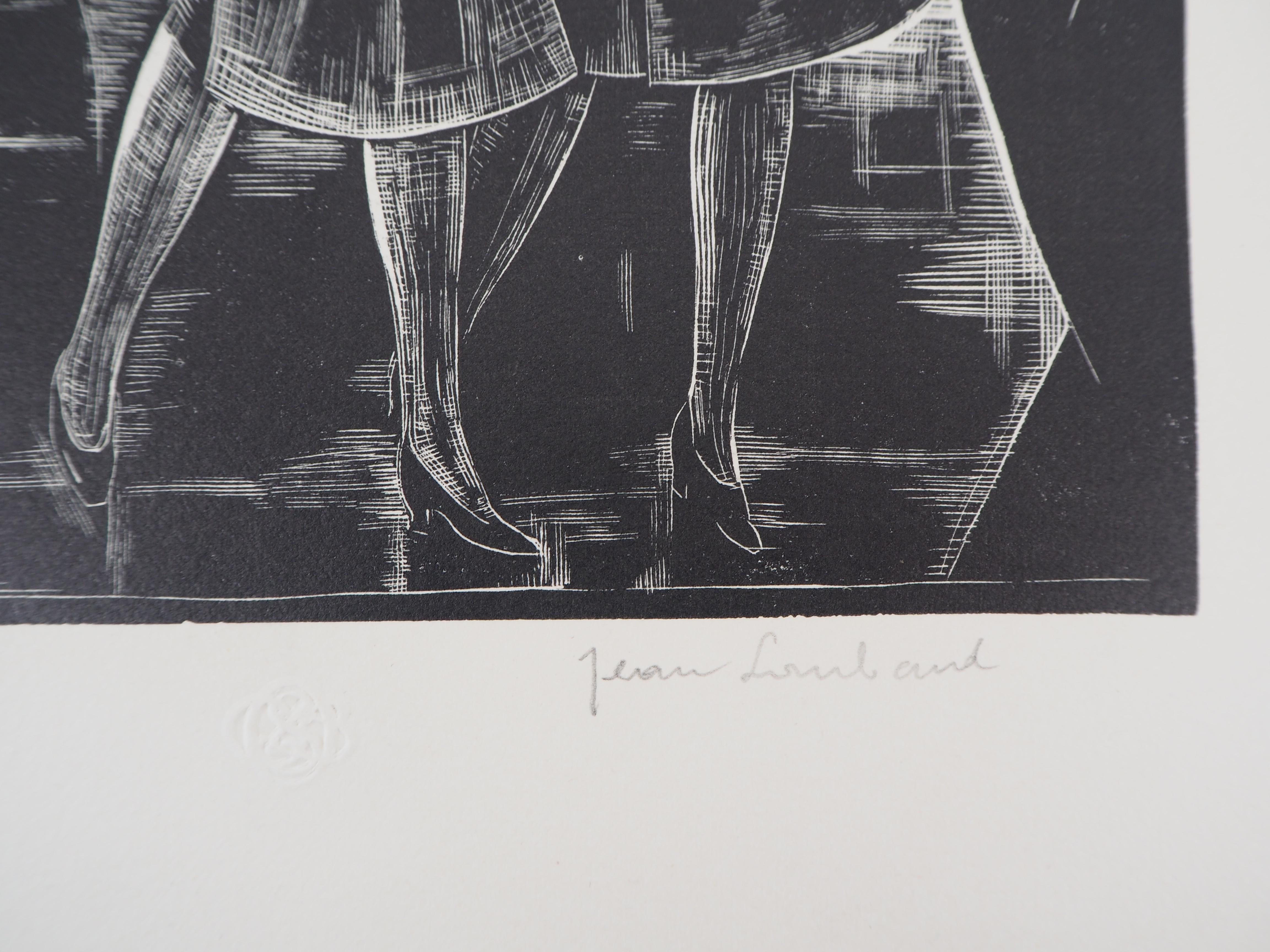 Paris : Rainy Day - Original wooodcut, Handsigned and numbered / 160 - Print by Jean LOMBARD