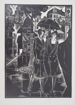 Paris : Rainy Day - Original wooodcut, Handsigned and numbered / 160