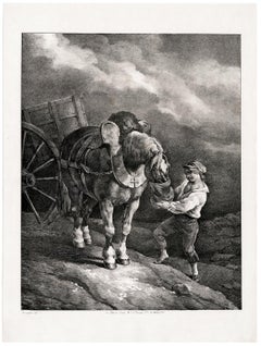 'Garçon donnant l'avoine à un cheval dételé' — 19th Century French Romanticism