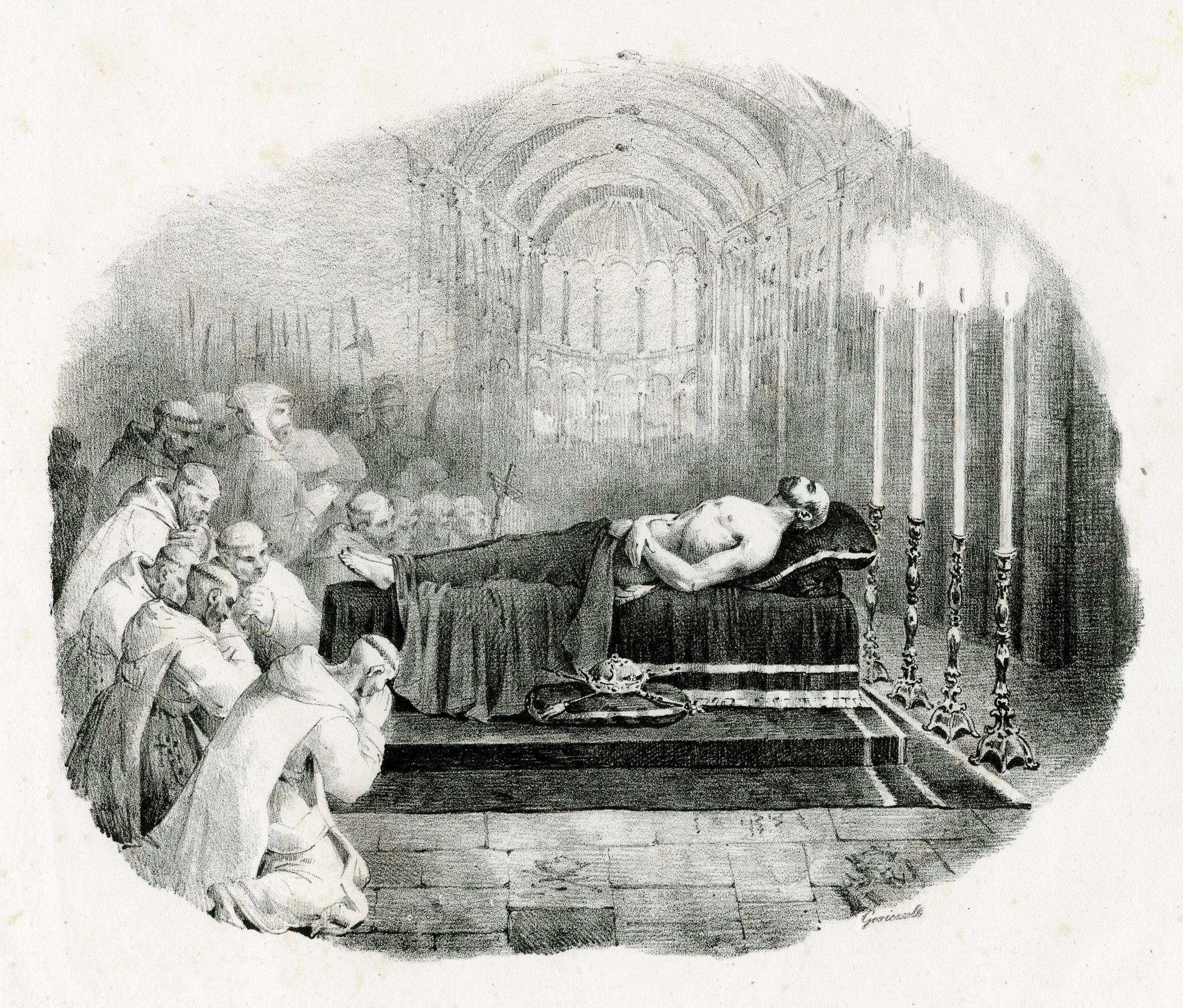 Figurative Print Jean Louis Andre Theodore Gericault - Guillaume le Conquérant rapporté après sa mort à l'église de Boscherville