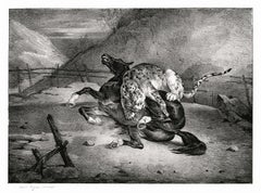 Caballo atacado por un tigre" - Romanticismo francés del siglo XIX
