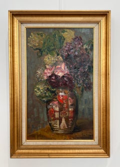 Flowers in a Decorated Vase – Jean-Louis Berger, Swiss Modernist Still Life