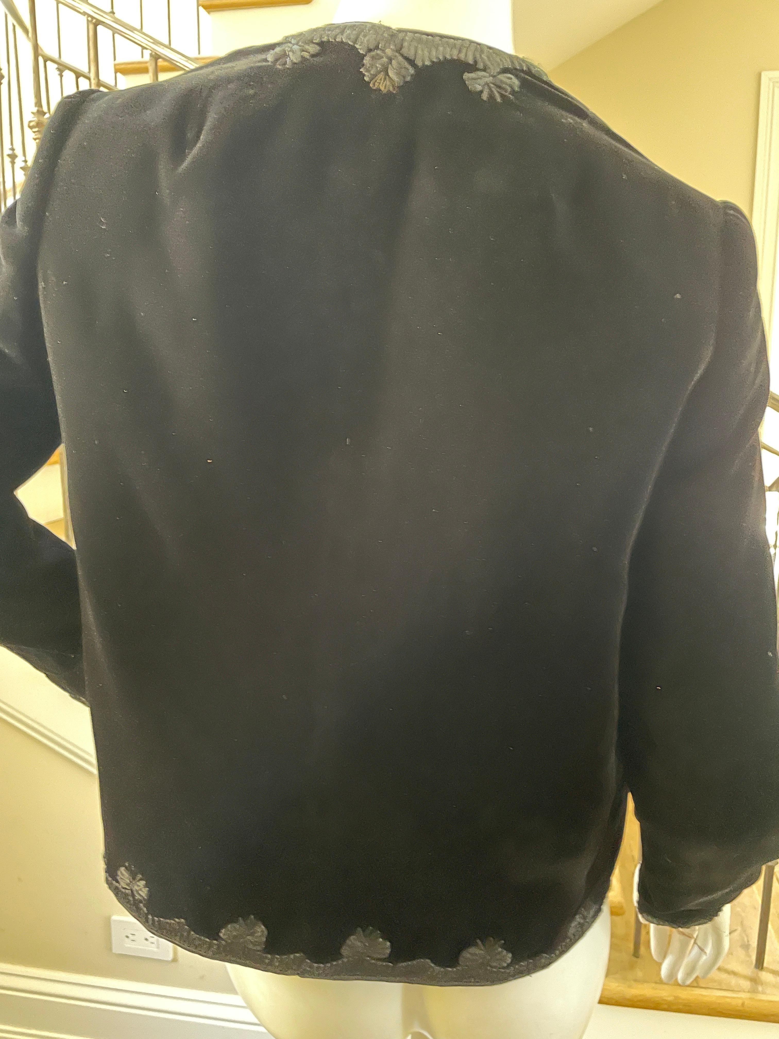 Jean-Louis Couture 1960's Black Velvet Jacket with Embroidered Details For Sale 7