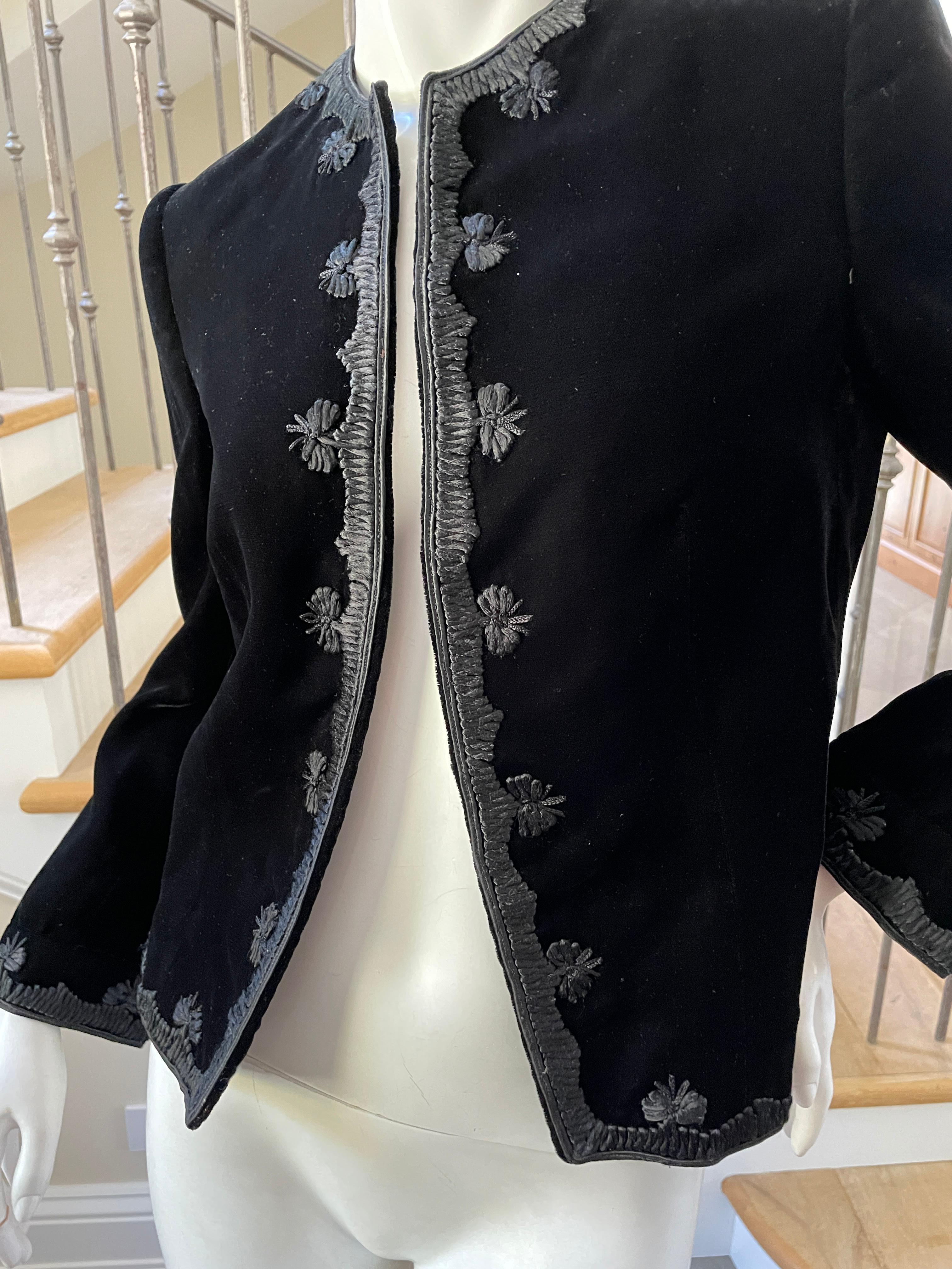 Jean-Louis Couture 1960's Black Velvet Jacket with Embroidered Details In Good Condition For Sale In Cloverdale, CA