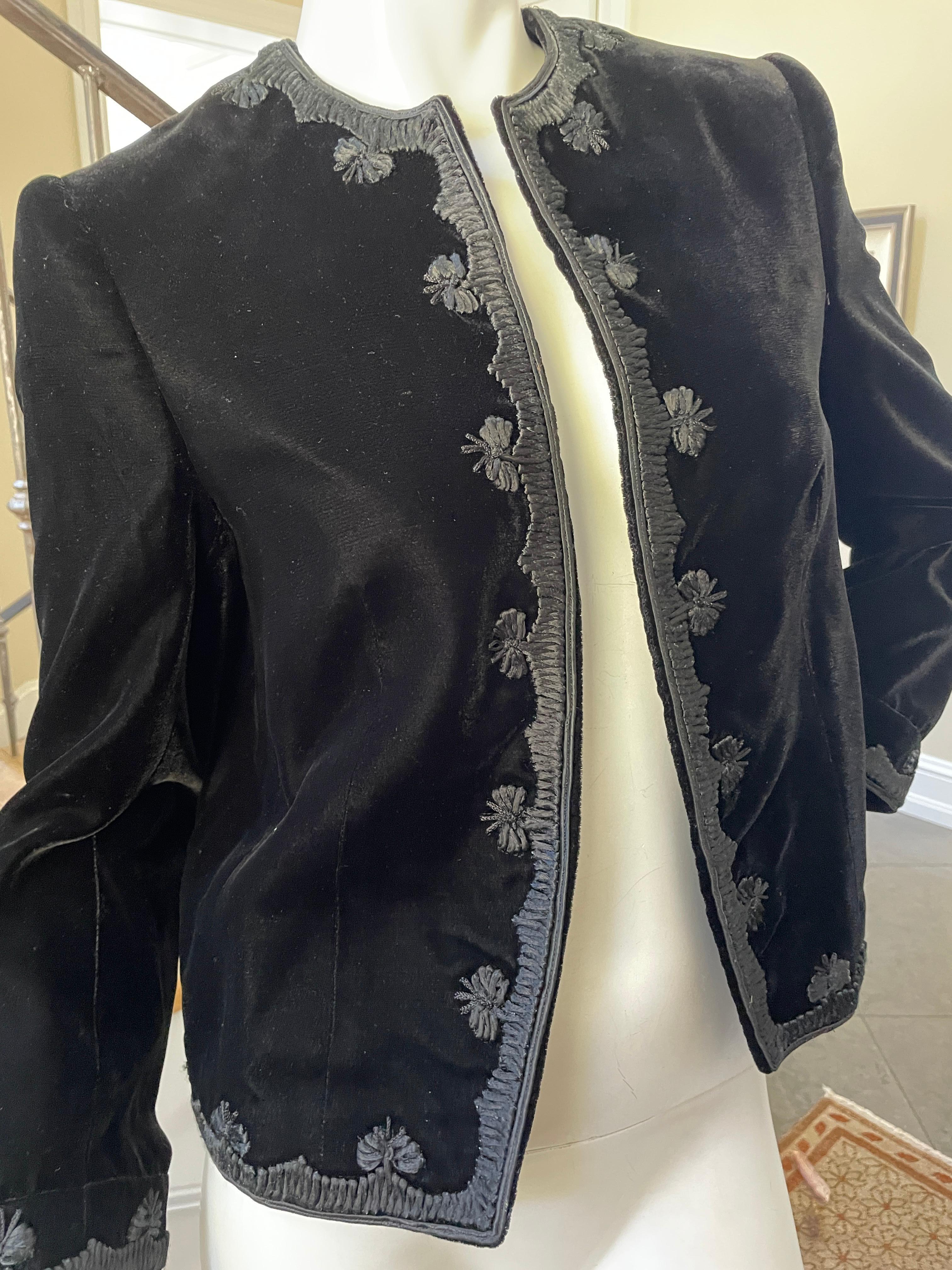 Jean-Louis Couture 1960's Black Velvet Jacket with Embroidered Details For Sale 2