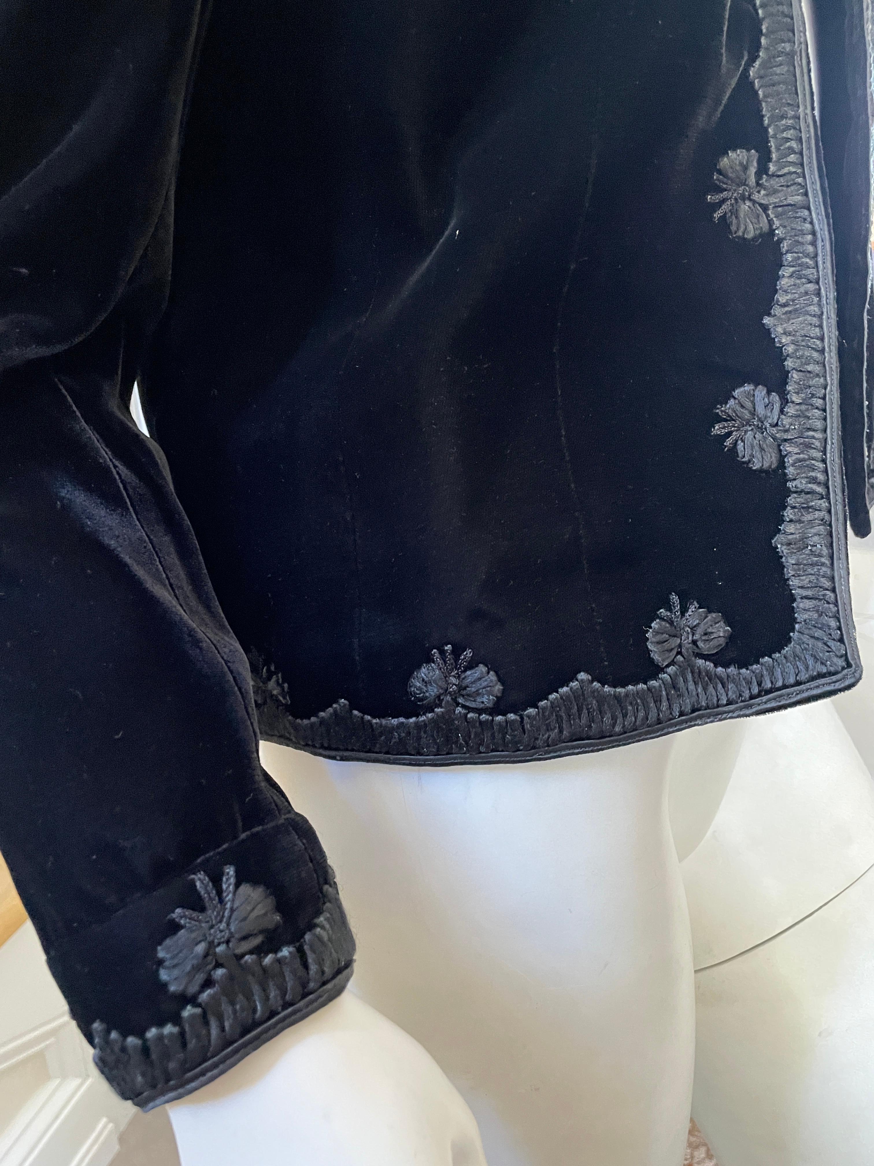 Jean-Louis Couture 1960's Black Velvet Jacket with Embroidered Details For Sale 3