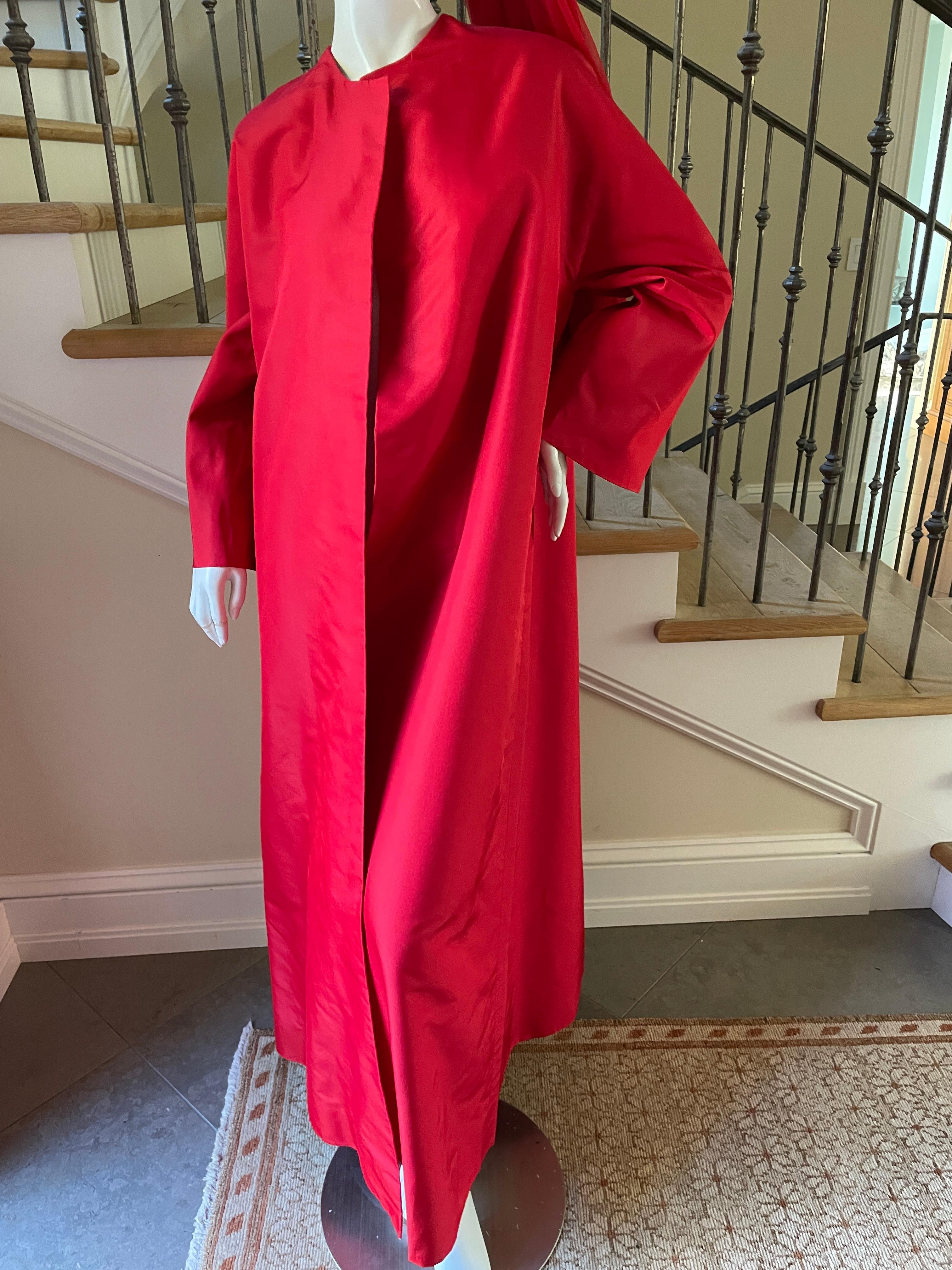 Women's Jean-Louis Couture 1960's Red Silk Opera Coat with Matching Hat For Sale